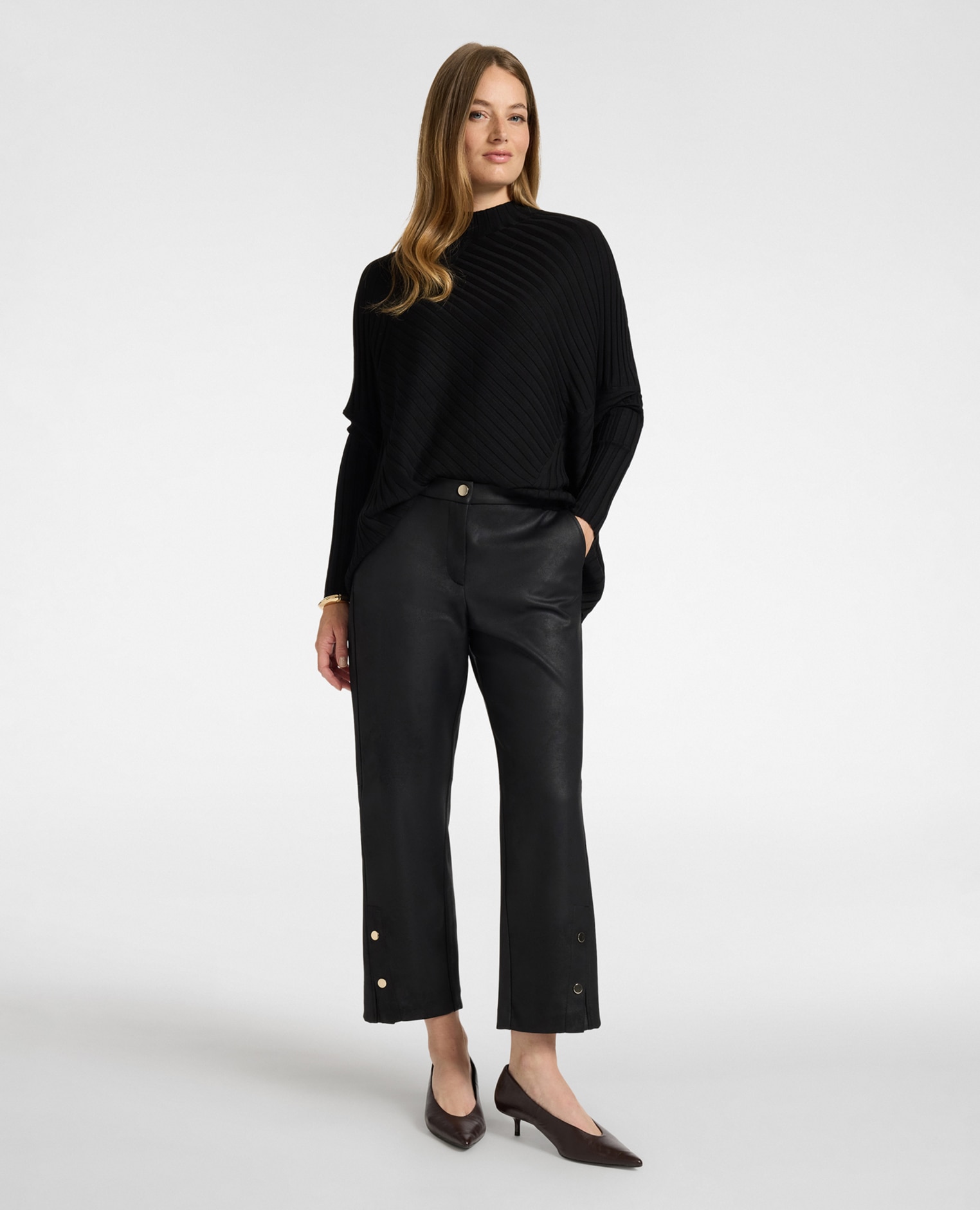 Jersey de mujer amplio con mezcla de canalés ajuste kimono largo medio - Elena Miró - Negro Negro-3