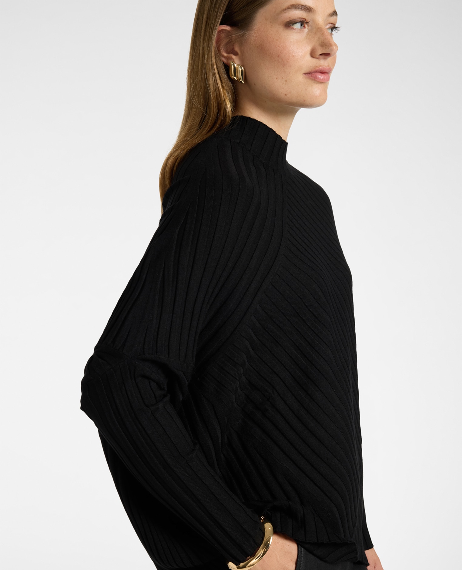 Jersey de mujer amplio con mezcla de canalés ajuste kimono largo medio - Elena Miró - Negro Negro-4