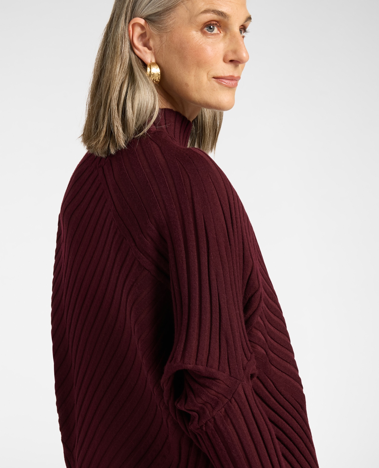 Jersey de mujer amplio con mezcla de canalés ajuste kimono largo medio - Elena Miró - Burdeos Burdeos-4