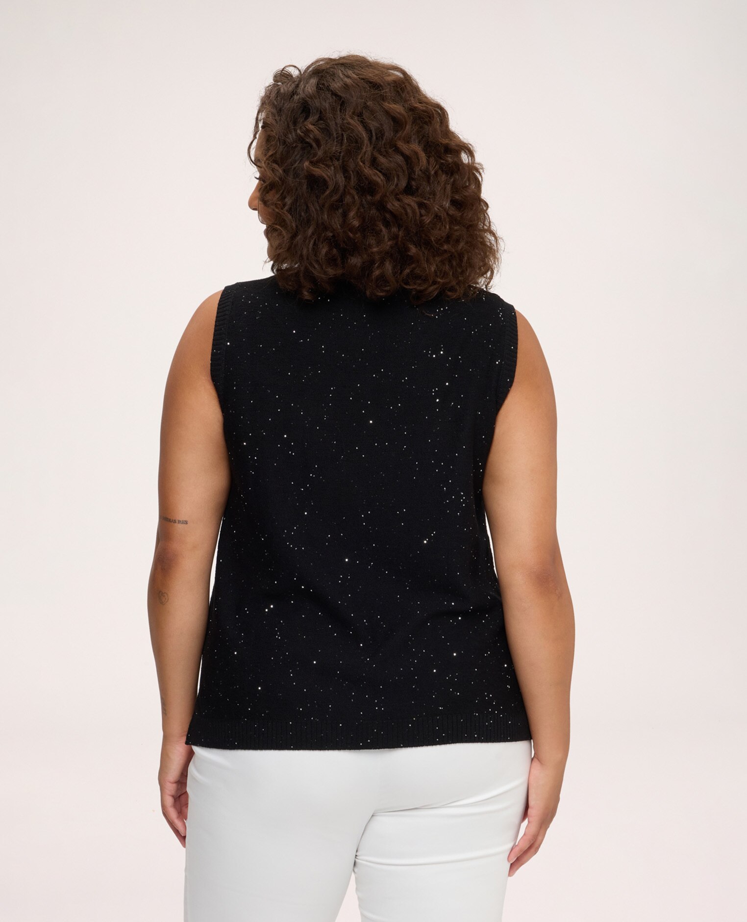 Top de mujer de punto con micro lentejuelas micro lentejuelas distribuidas por toda la superficie de la prenda - Fiorella Rubino - Negro Negro-2