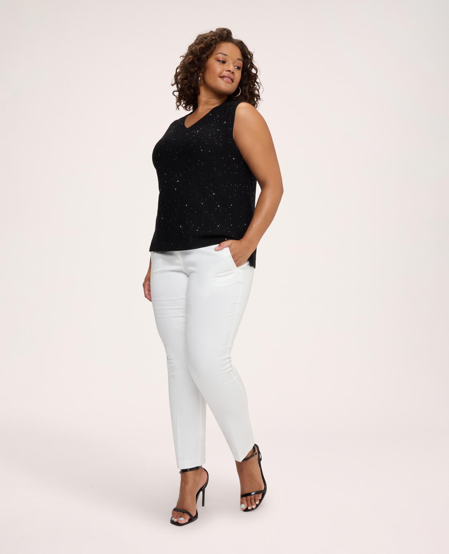 Top de mujer de punto con micro lentejuelas micro lentejuelas distribuidas por toda la superficie de la prenda - Fiorella Rubino - Negro Negro-3