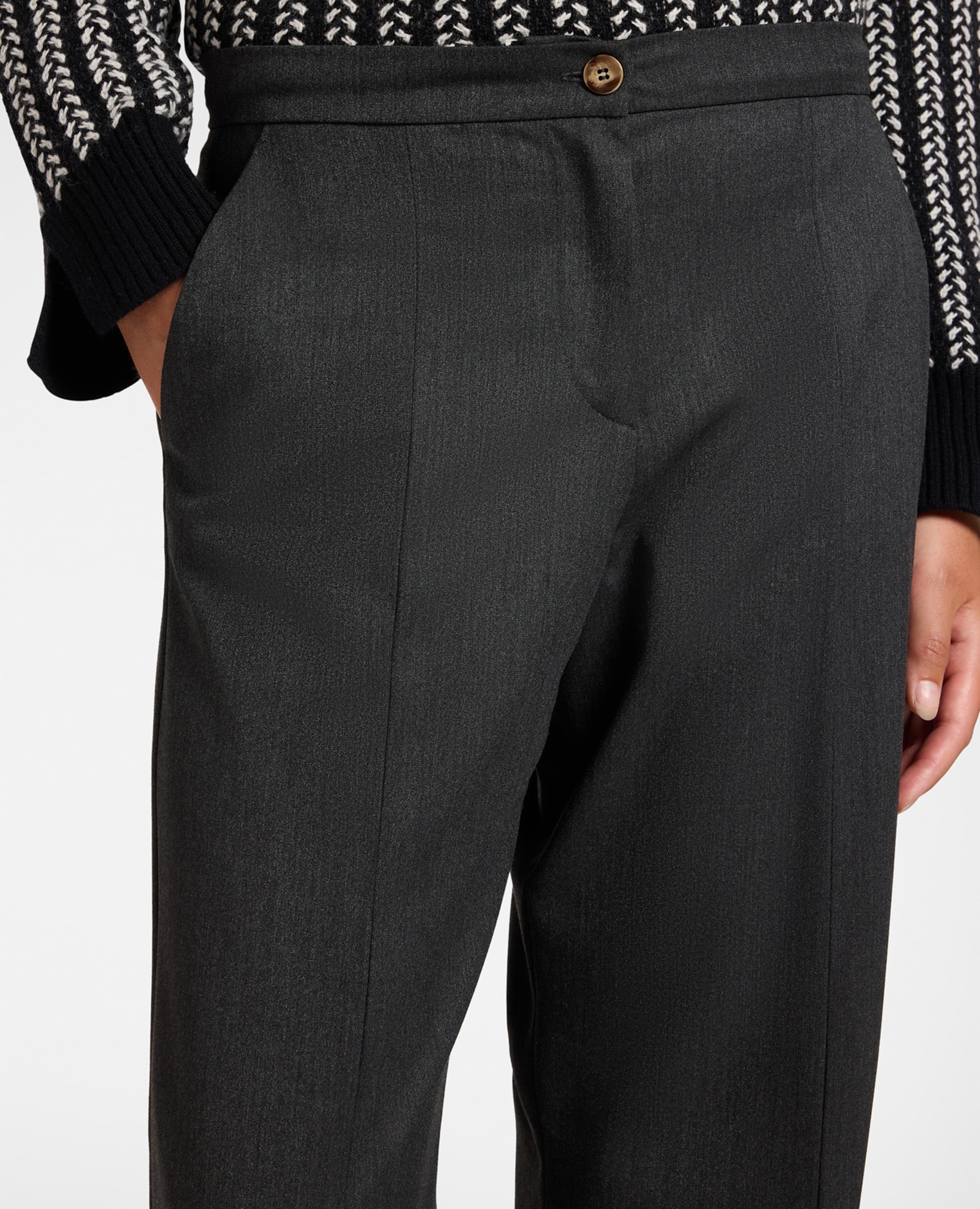 Pantalones de mujer flare de flanela con aberturas ajuste regular cierre con botón y cremallera - Elena Miró - Gris Gris-4