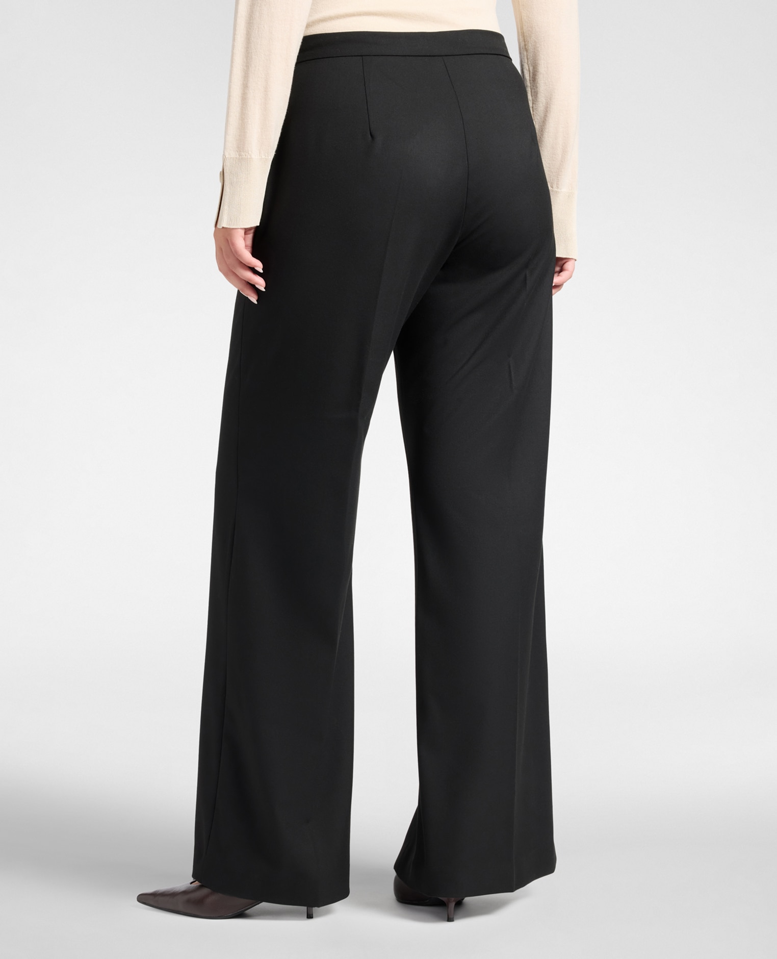 Pantalones de mujer flare de flanela con aberturas ajuste regular cierre con botón y cremallera - Elena Miró - Negro Negro-2