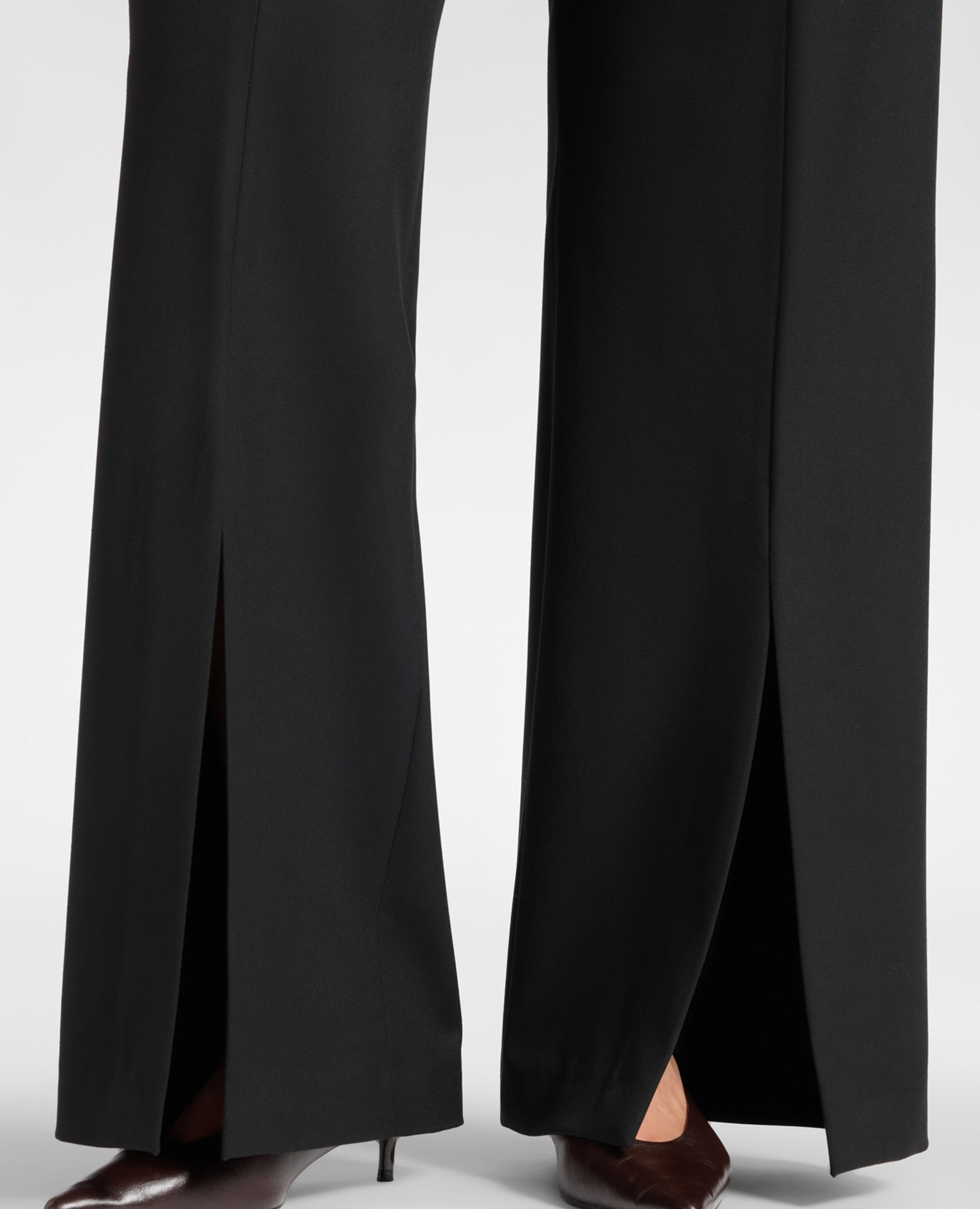 Pantalones de mujer flare de flanela con aberturas ajuste regular cierre con botón y cremallera - Elena Miró - Negro Negro-4