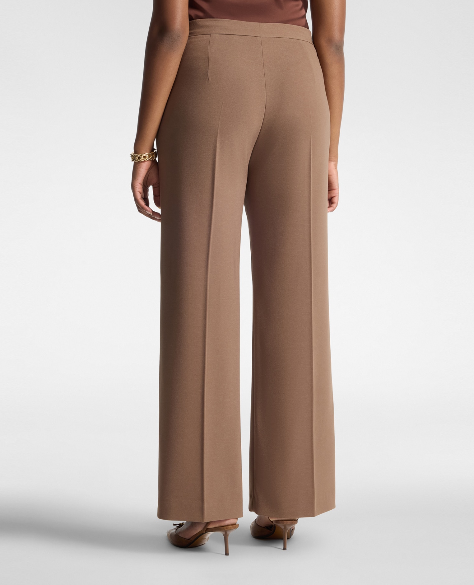 Pantalones de mujer palazzo de crepé mezcla de algodón ajuste regular cierre con botón y cremallera - Elena Miró - Beige Beige-2