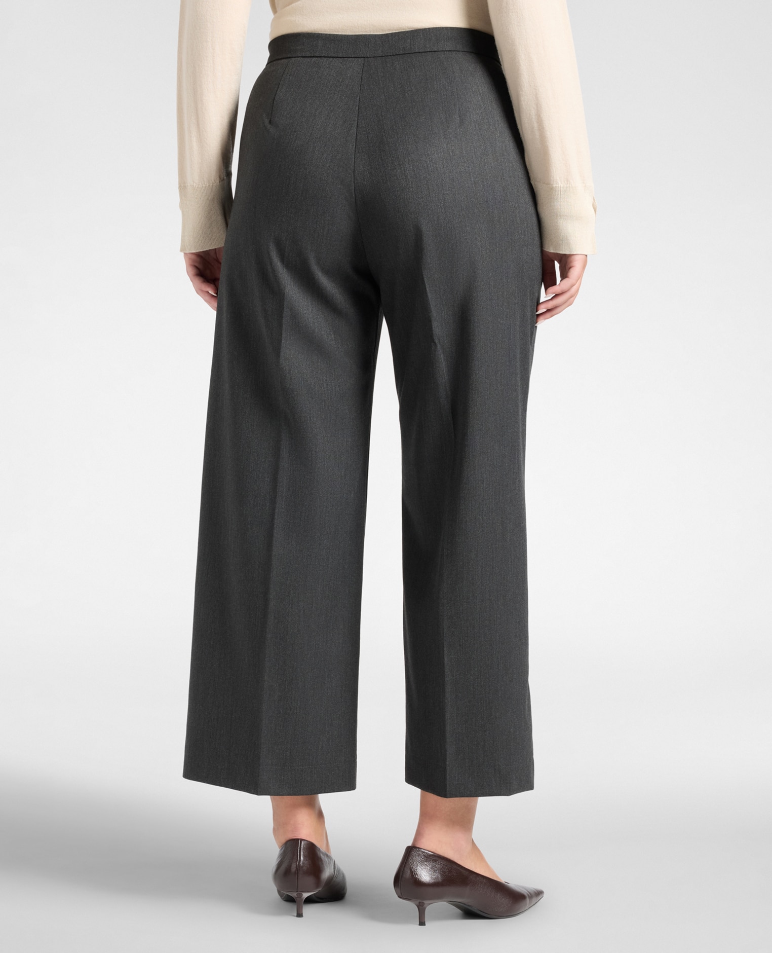 Pantalones de mujer palazzo cropped de franela ajuste chinos largo cropped con pierna recta - Elena Miró - Gris Gris-2