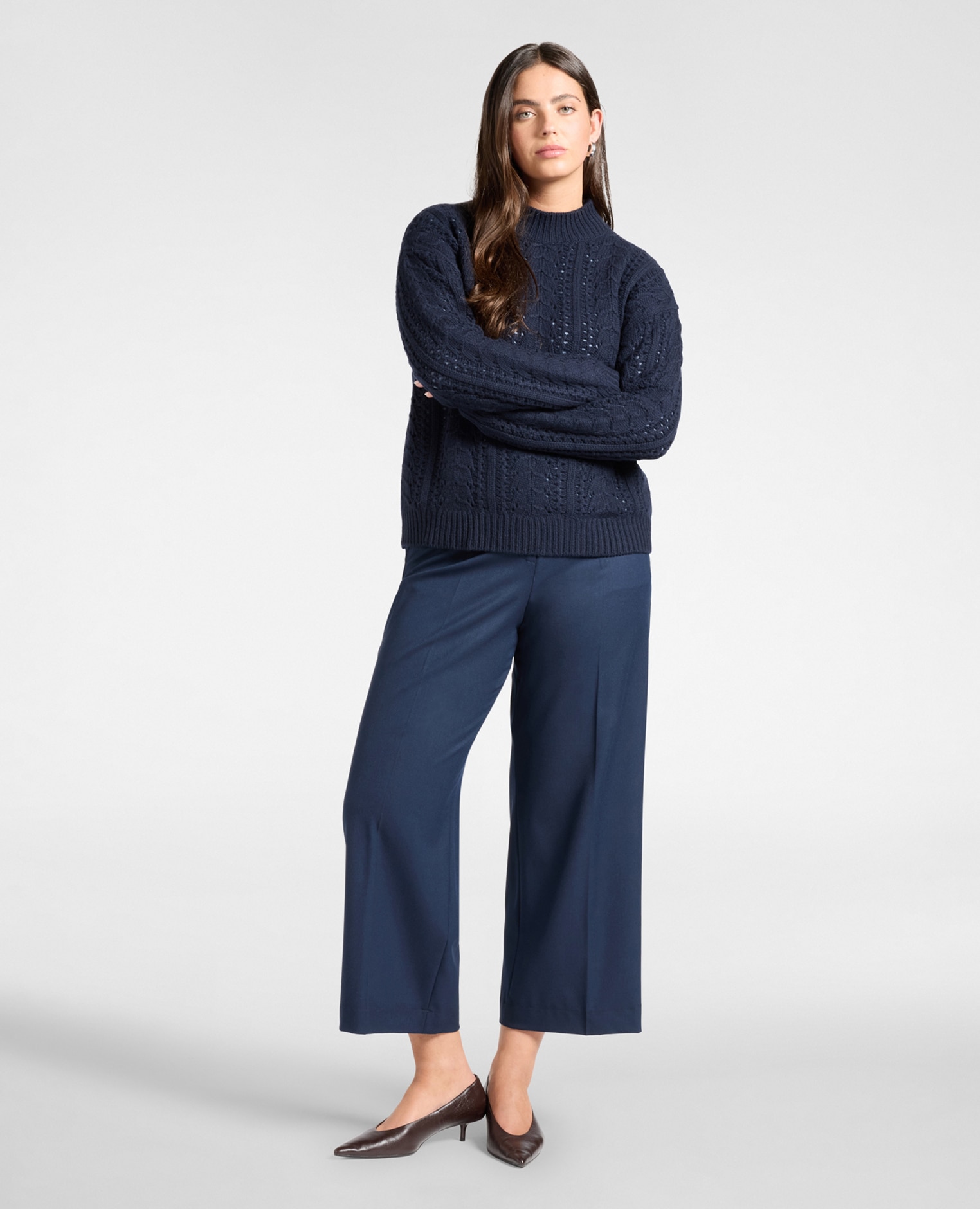 Imagen 0 de Pantalones de mujer palazzo cropped de franela ajuste chinos largo cropped con pierna recta Azul