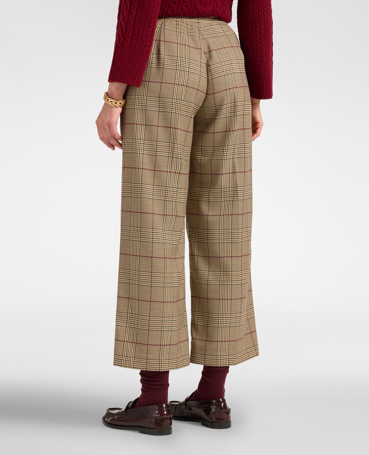 Pantalones de mujer palazzo estampado gales ajuste chinos cierre con botones y cremallera - Elena Miró - Burdeos Burdeos-2