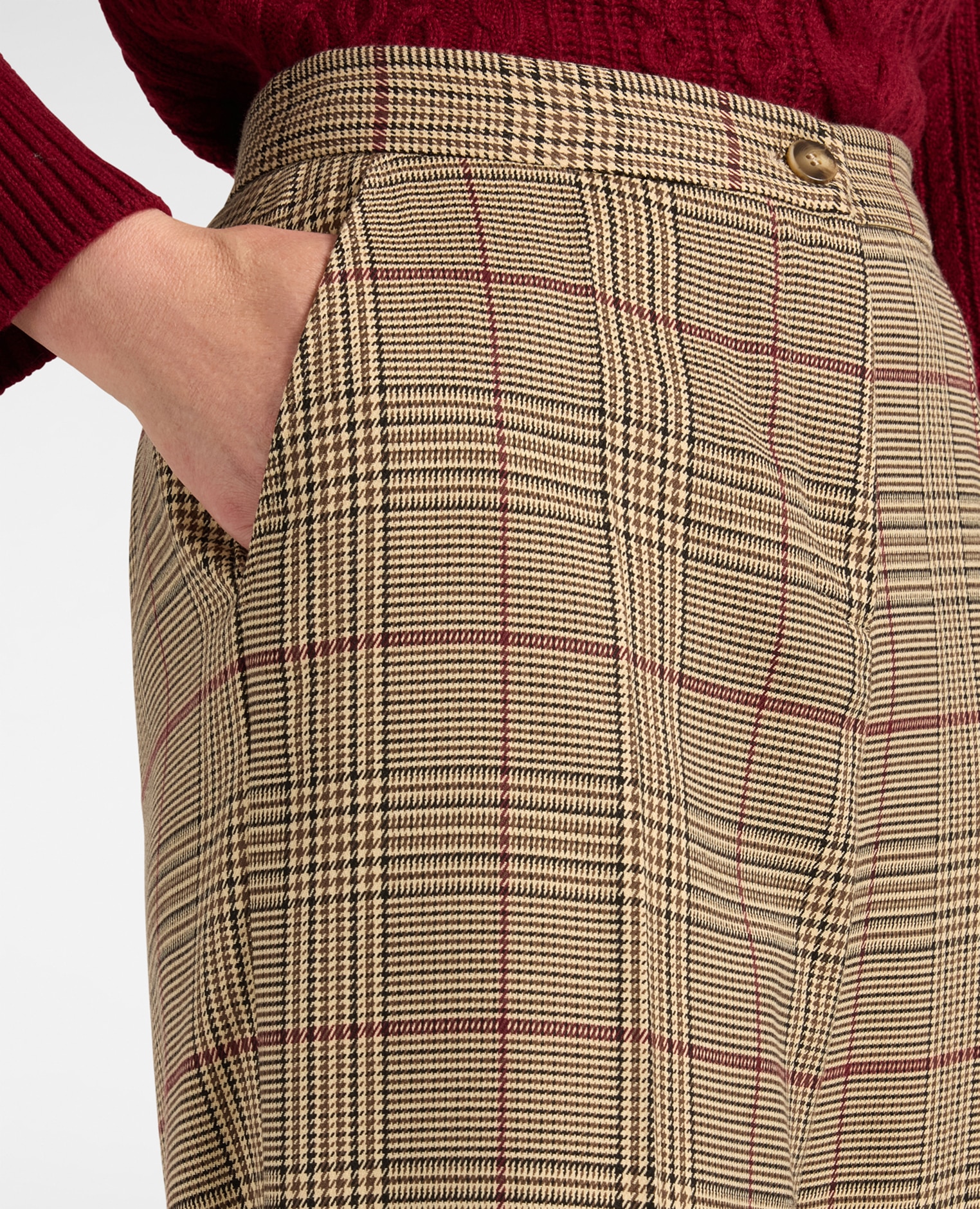 Pantalones de mujer palazzo estampado gales ajuste chinos cierre con botones y cremallera - Elena Miró - Burdeos Burdeos-4