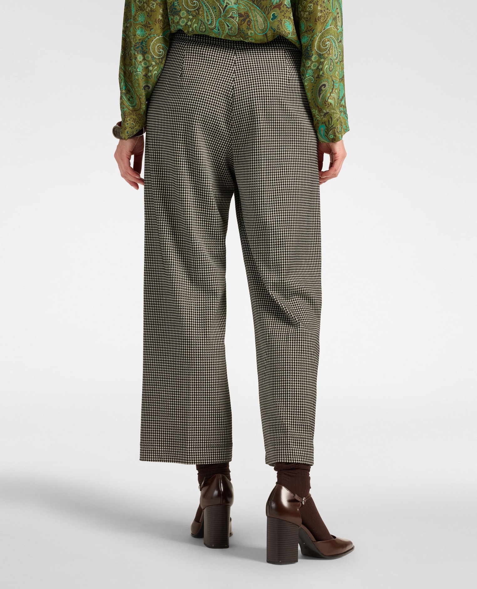 Pantalones de mujer cropped jacquard de cuadros ajuste chinos con largo cropped y pierna recta - Elena Miró - Negro Negro-2