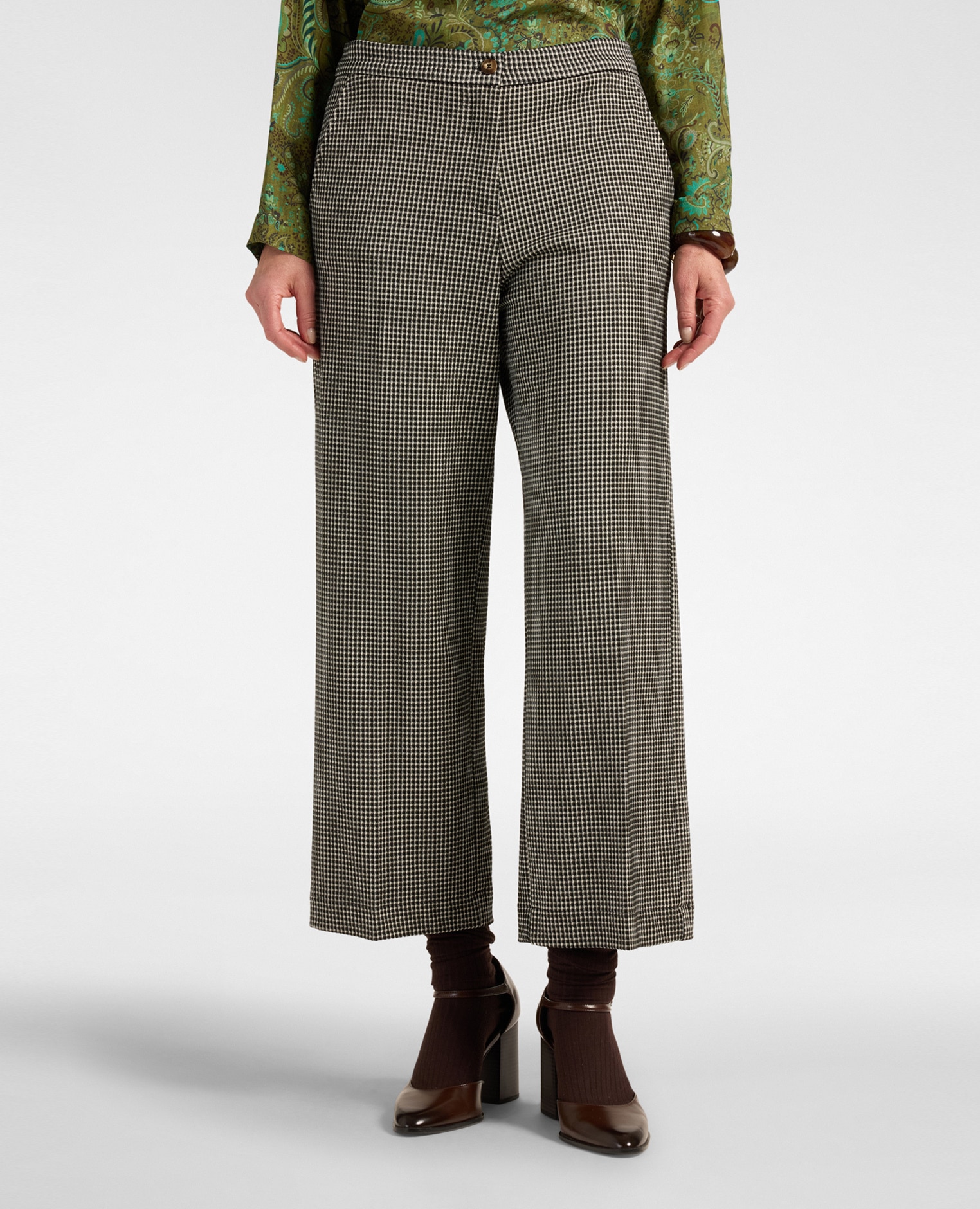 Pantalones de mujer cropped jacquard de cuadros ajuste chinos con largo cropped y pierna recta - Elena Miró - Negro Negro-3