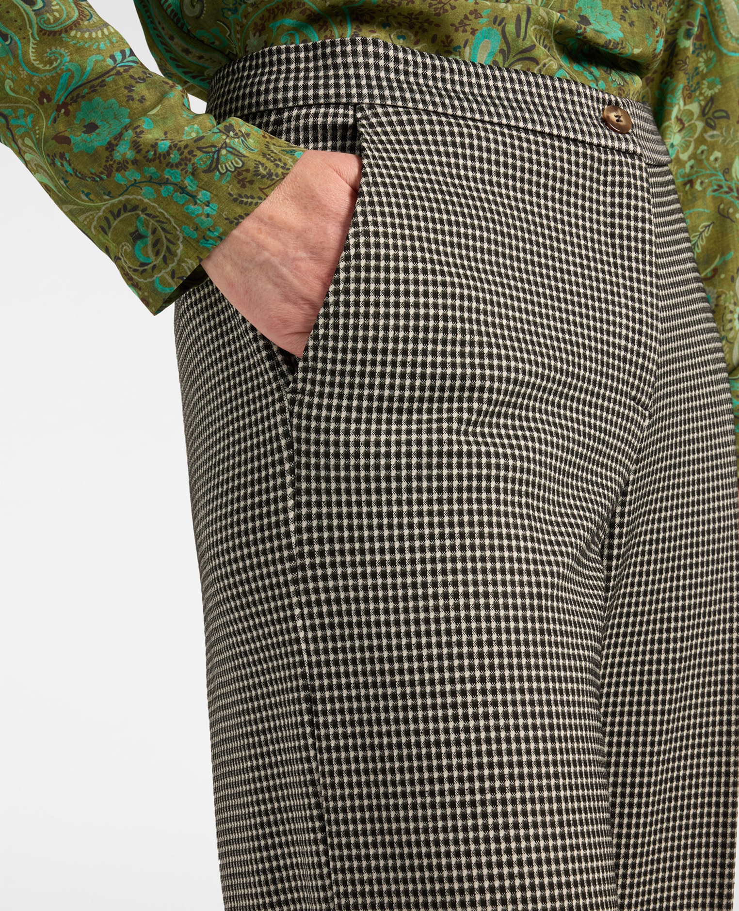 Pantalones de mujer cropped jacquard de cuadros ajuste chinos con largo cropped y pierna recta - Elena Miró - Negro Negro-4