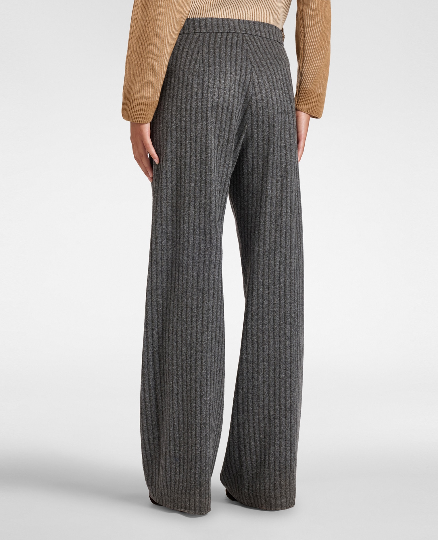 Pantalones de mujer palazzo jacquard de rayas ajuste regular con cierre de botón y cremallera - Elena Miró - Gris Gris-2