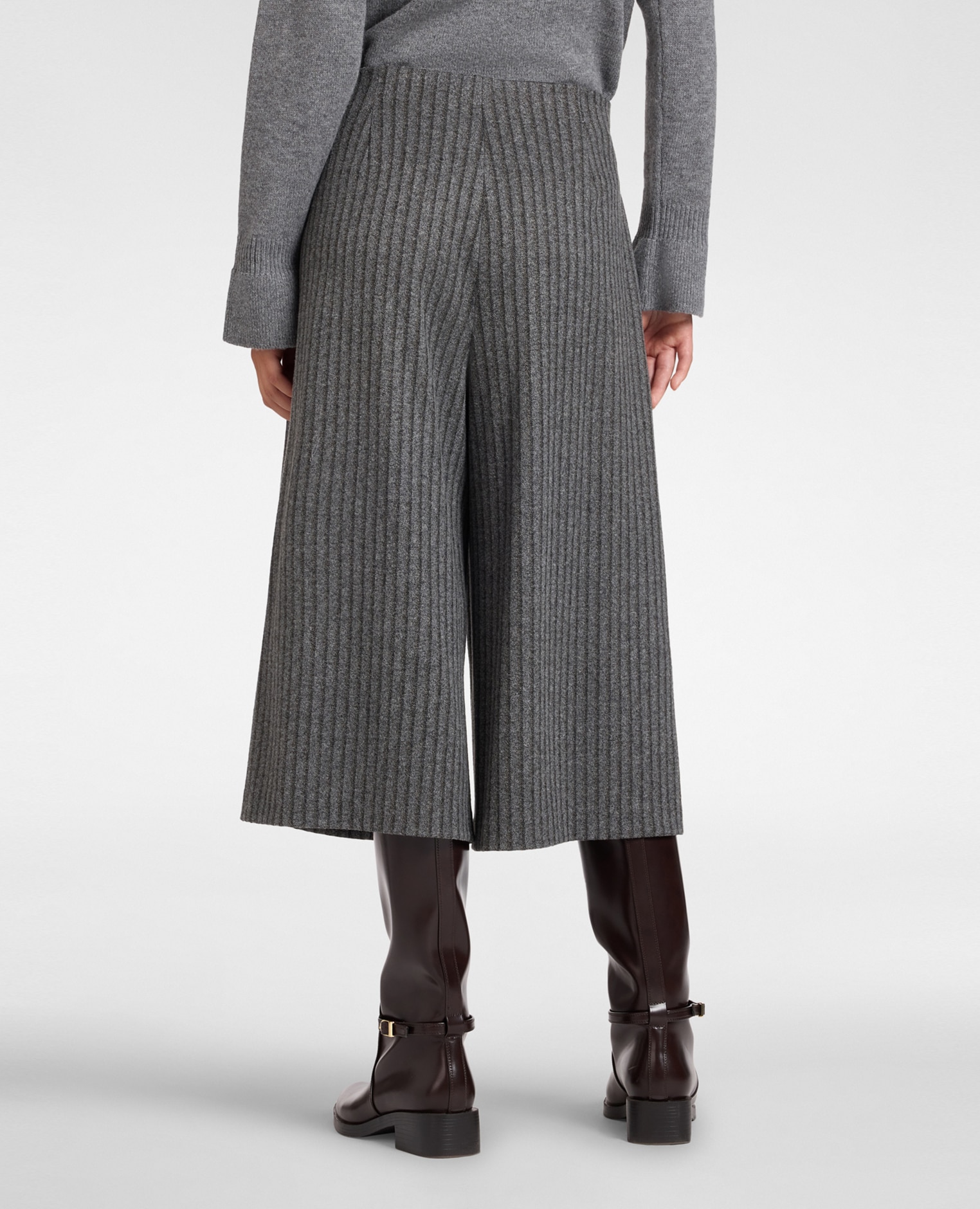 Pantalones de mujer cropped de rayas jacquard largo medio corte wide - Elena Miró - Gris Gris-2