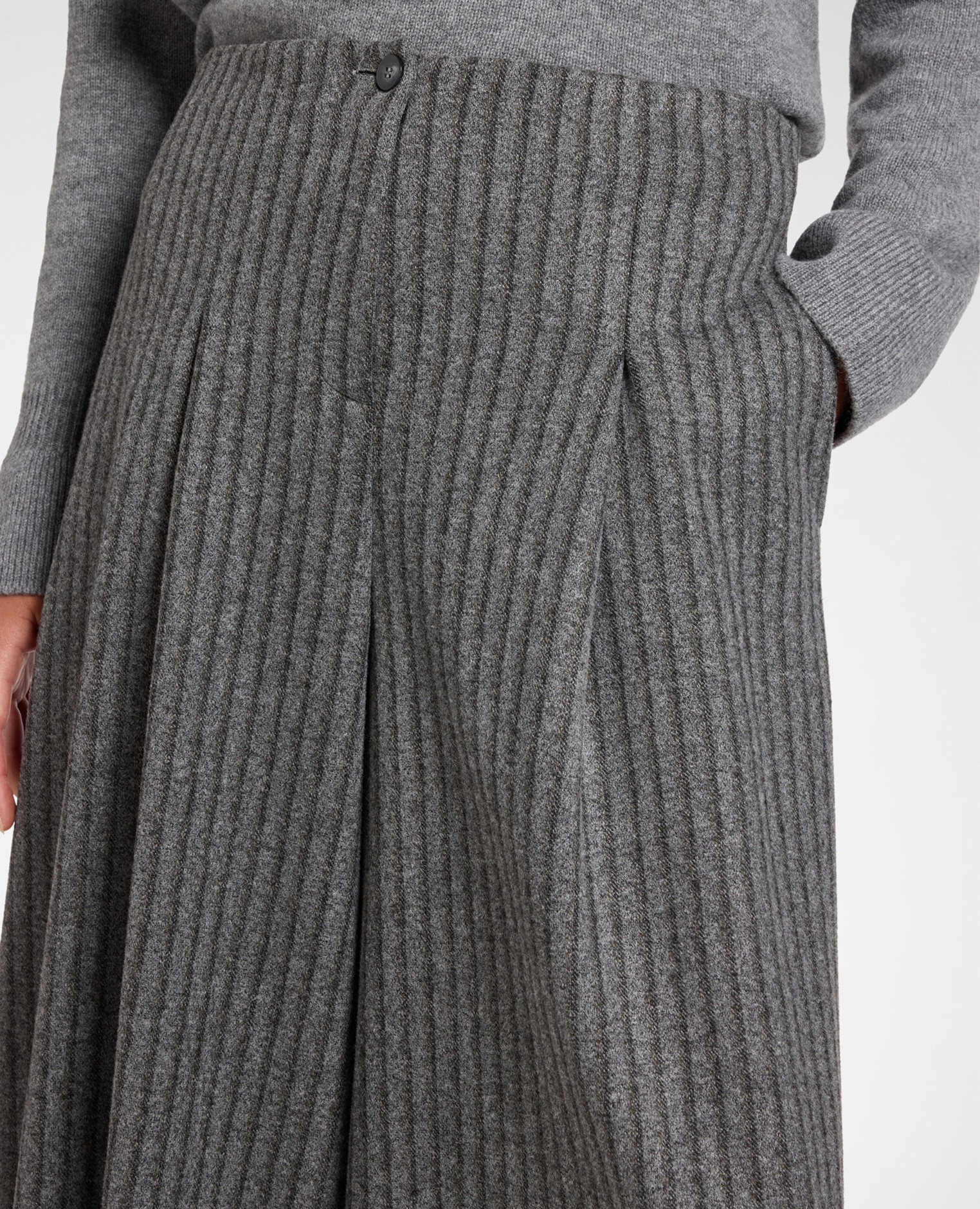 Pantalones de mujer cropped de rayas jacquard largo medio corte wide - Elena Miró - Gris Gris-4