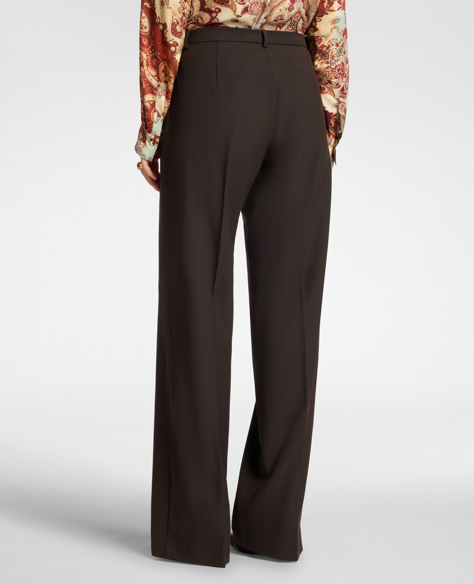 Pantalones de mujer palazzo de mezcla de lana ajuste regular cierre con botón y cremallera - Elena Miró - Marrón Marrón-2
