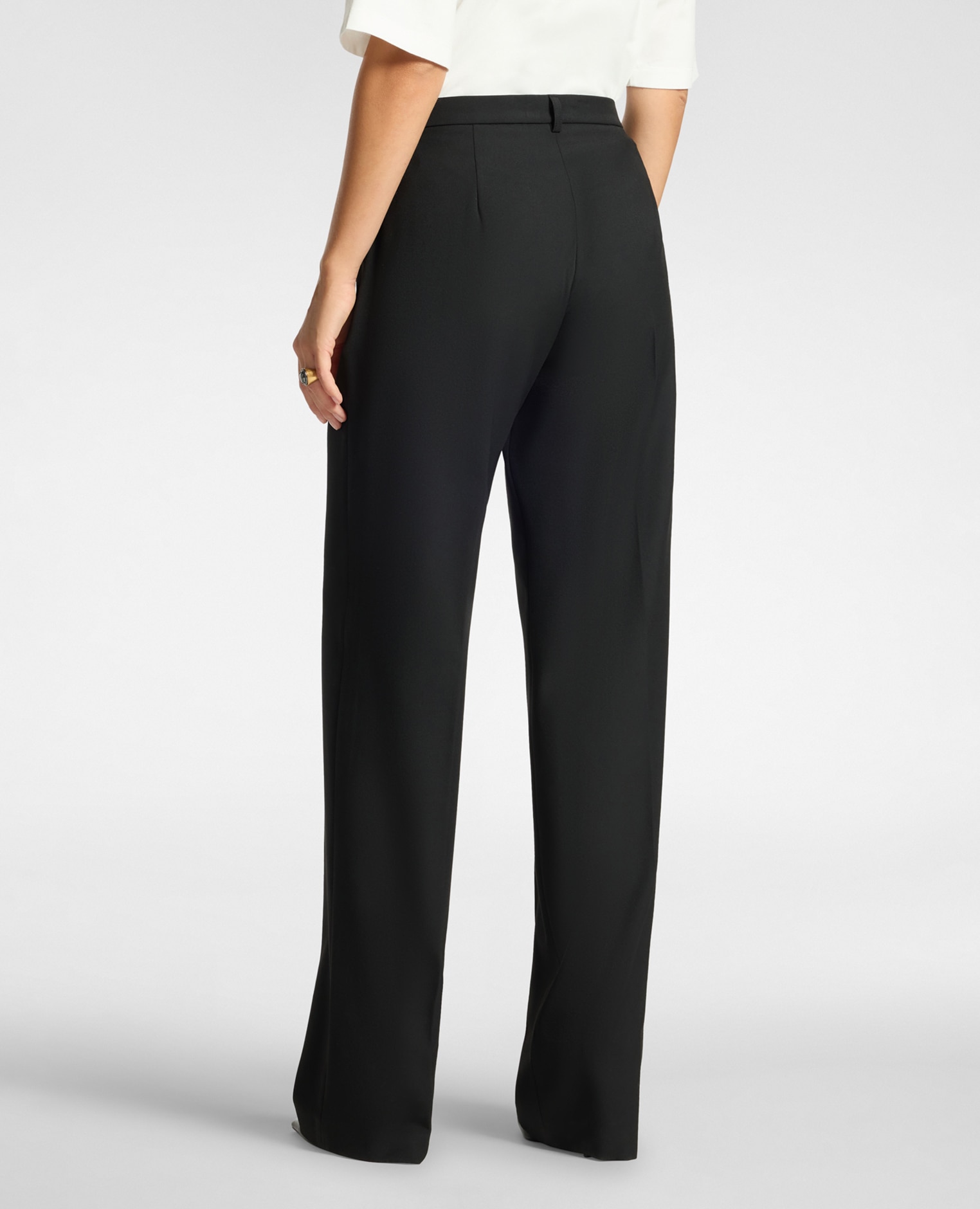 Pantalones de mujer palazzo de mezcla de lana ajuste regular cierre con botón y cremallera - Elena Miró - Negro Negro-2