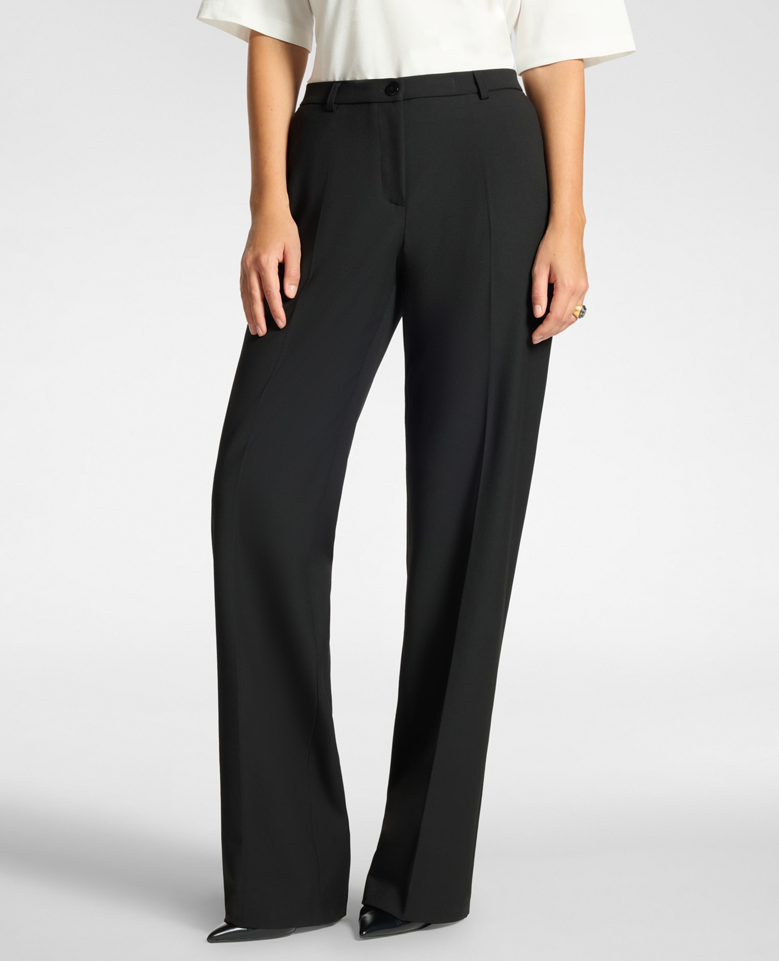 Pantalones de mujer palazzo de mezcla de lana ajuste regular cierre con botón y cremallera - Elena Miró - Negro Negro-3