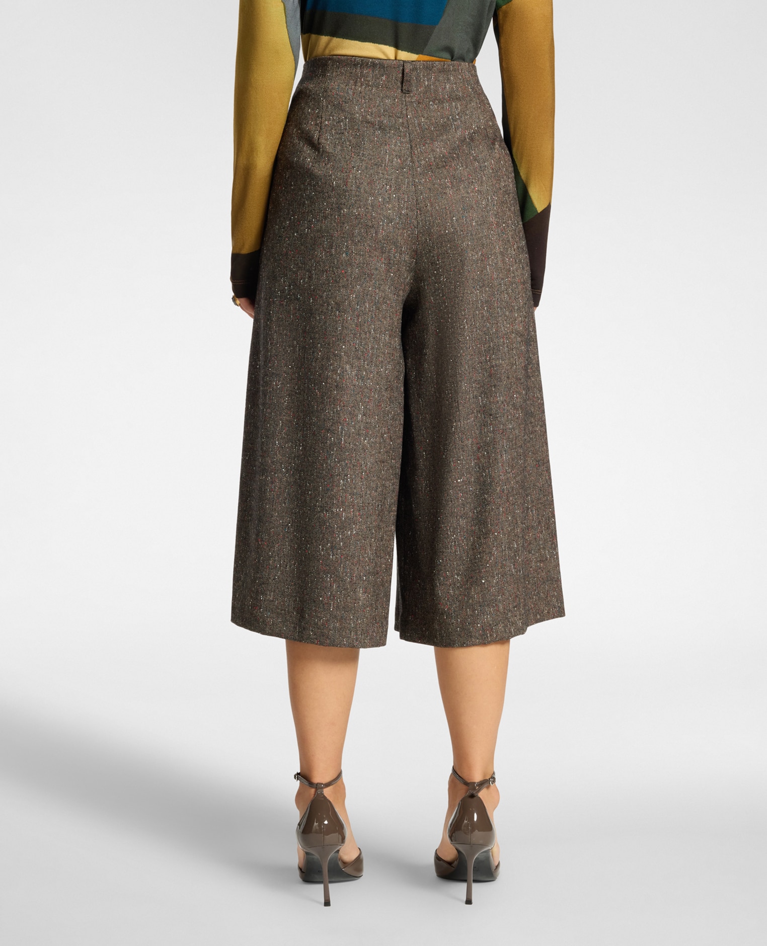 Pantalones de mujer palazzo cropped largo hasta la pantorrilla corte amplio con pliegues frontales - Elena Miró - Marrón Marrón-2