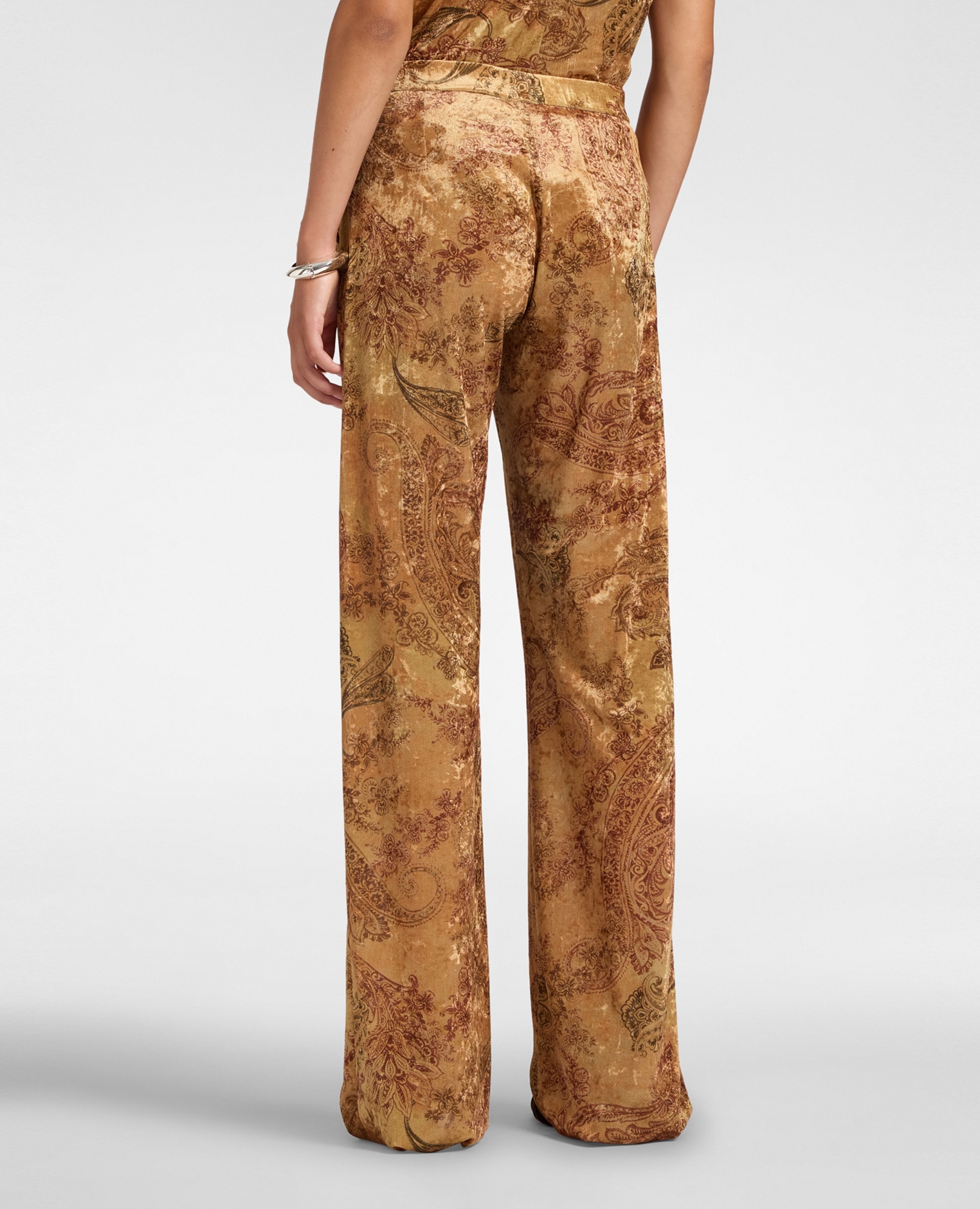 Pantalones de mujer palazzo de terciopelo estampado ajuste suave pierna ancha - Elena Miró - Amarillo Amarillo-2