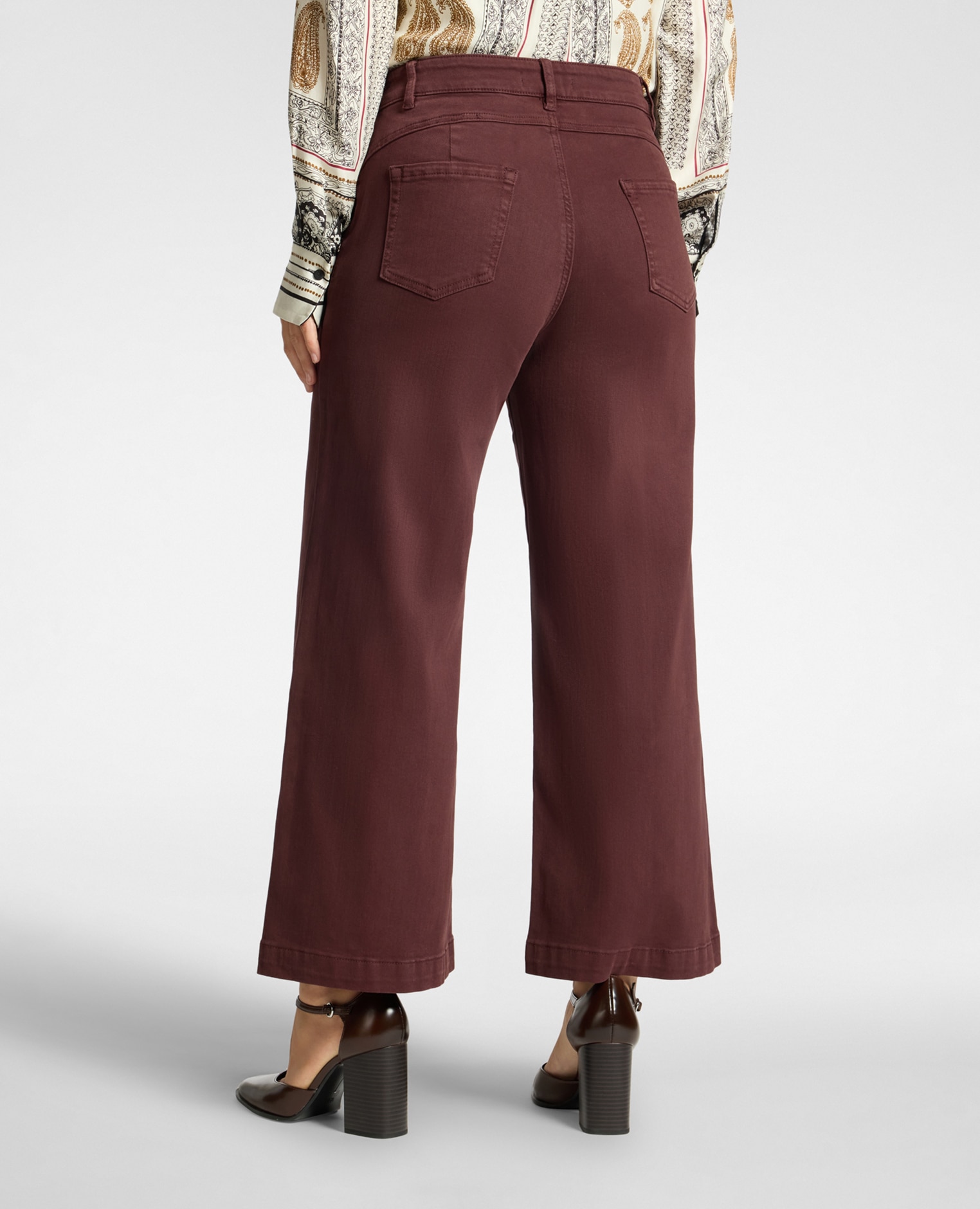 Pantalones de mujer palazzo cropped de talle alto largo medio con pierna ancha tipo palazzo - Elena Miró - Rojo Rojo-2