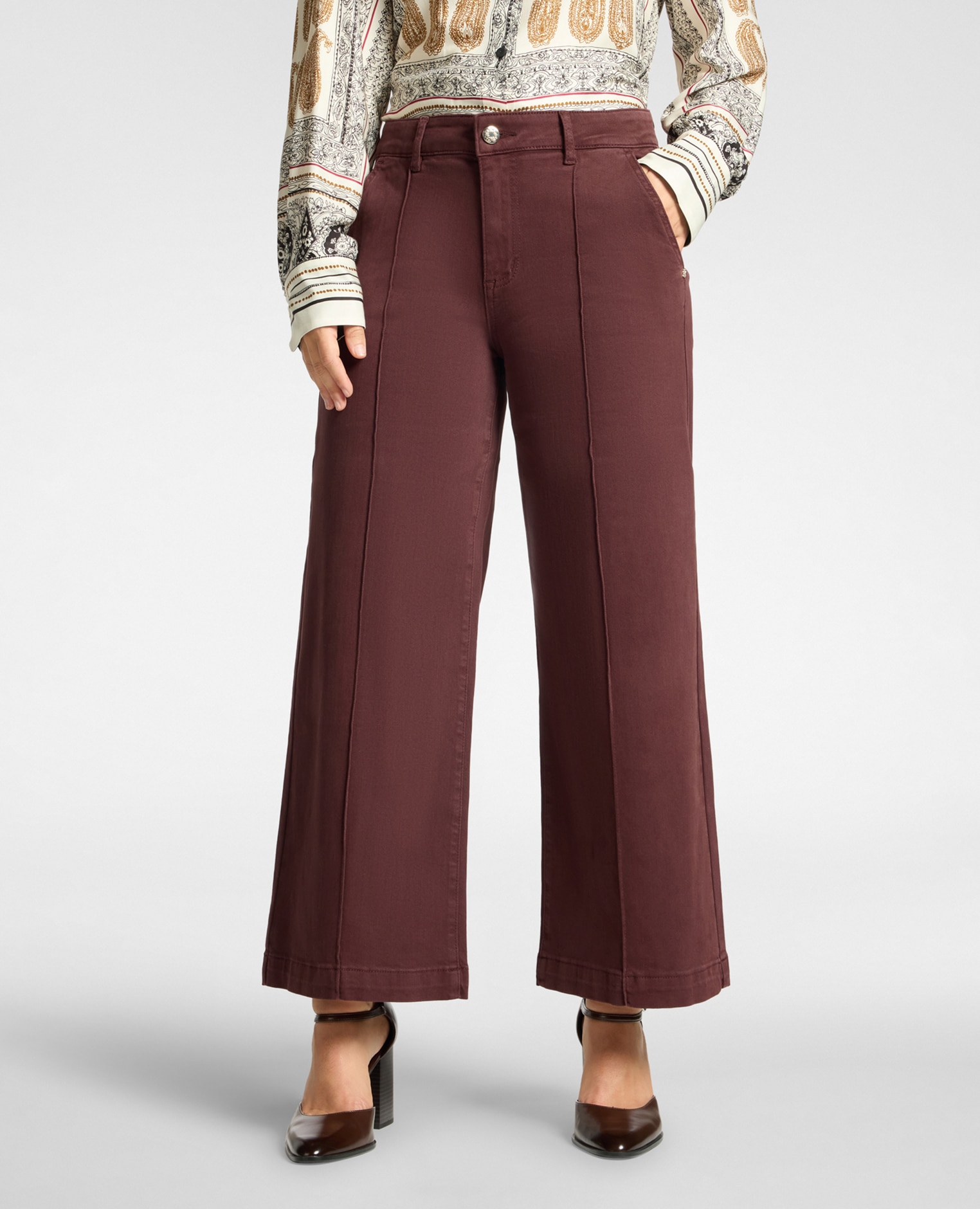 Pantalones de mujer palazzo cropped de talle alto largo medio con pierna ancha tipo palazzo - Elena Miró - Rojo Rojo-3