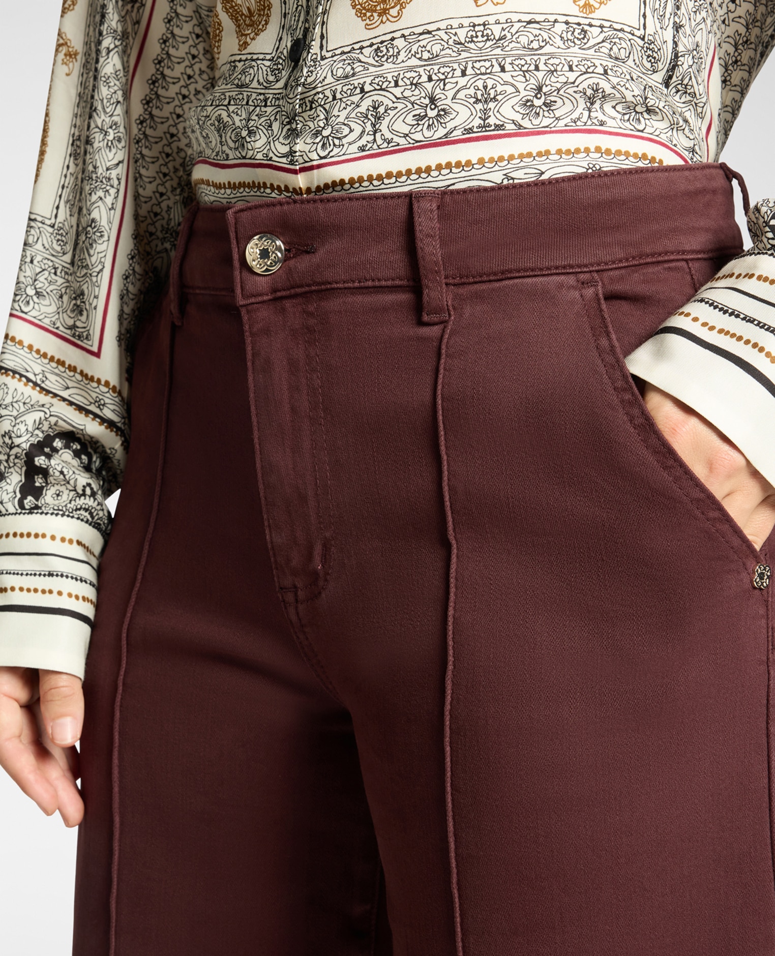 Pantalones de mujer palazzo cropped de talle alto largo medio con pierna ancha tipo palazzo - Elena Miró - Rojo Rojo-4