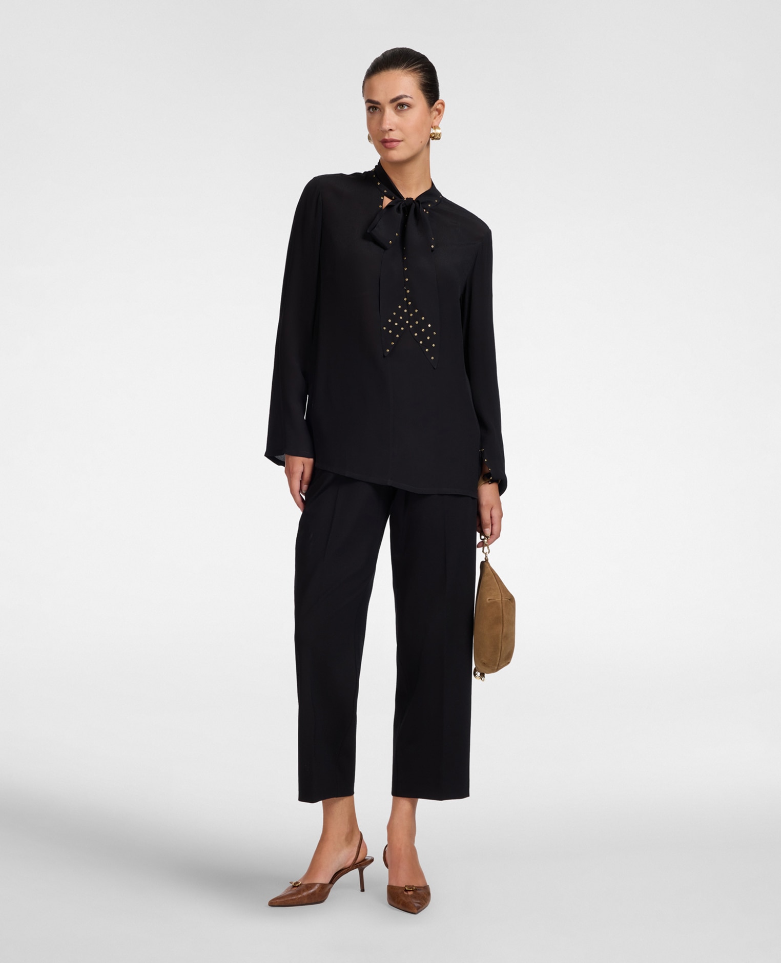 Pantalones de mujer chinos en punto milano mezcla viscosa ajuste regular cierre con botón y cremallera - Elena Miró - Negro Negro-1