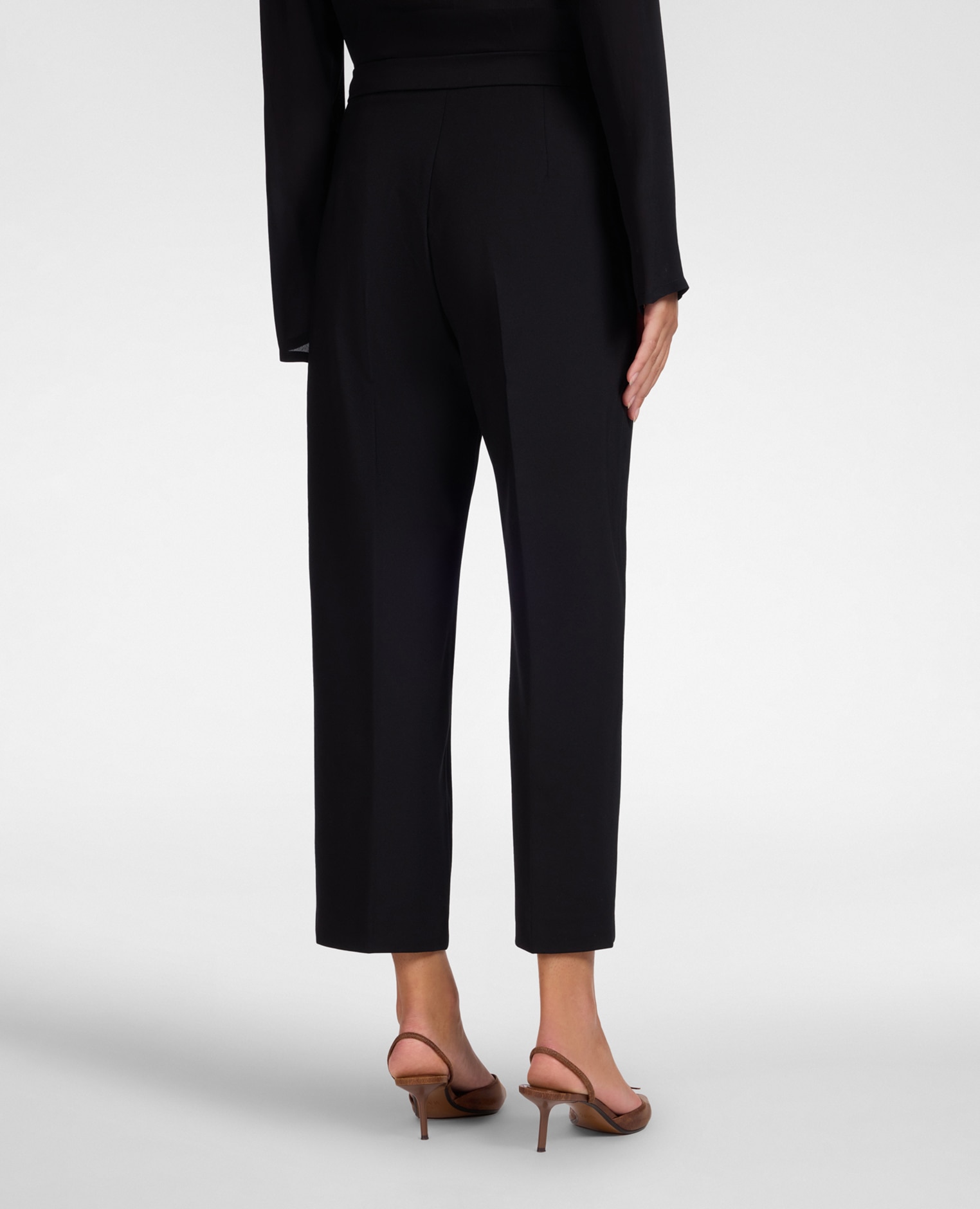 Pantalones de mujer chinos en punto milano mezcla viscosa ajuste regular cierre con botón y cremallera - Elena Miró - Negro Negro-2