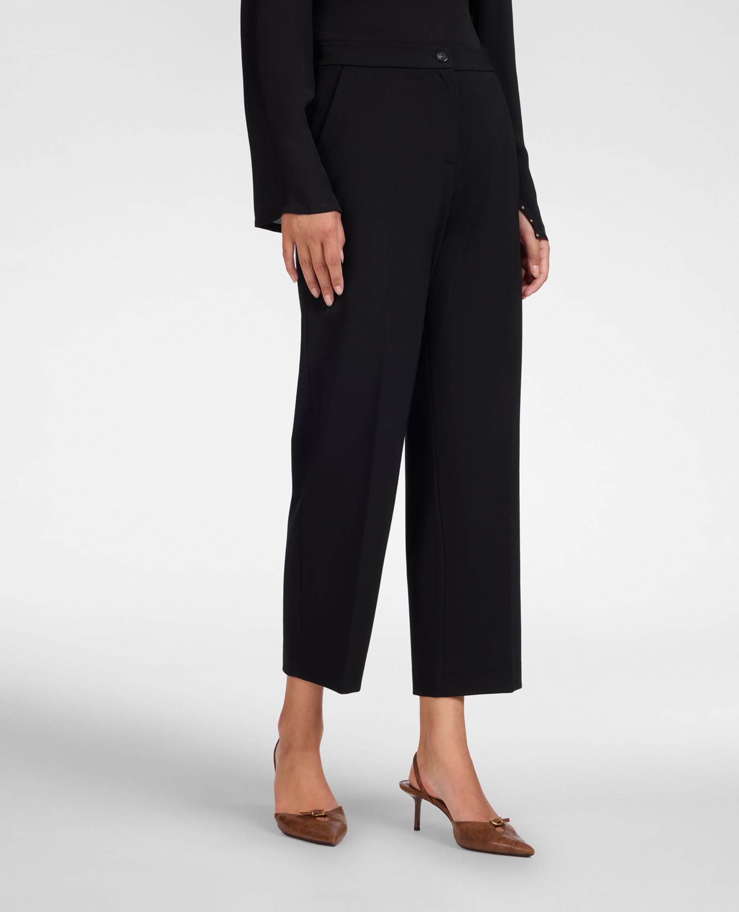 Pantalones de mujer chinos en punto milano mezcla viscosa ajuste regular cierre con botón y cremallera - Elena Miró - Negro Negro-3