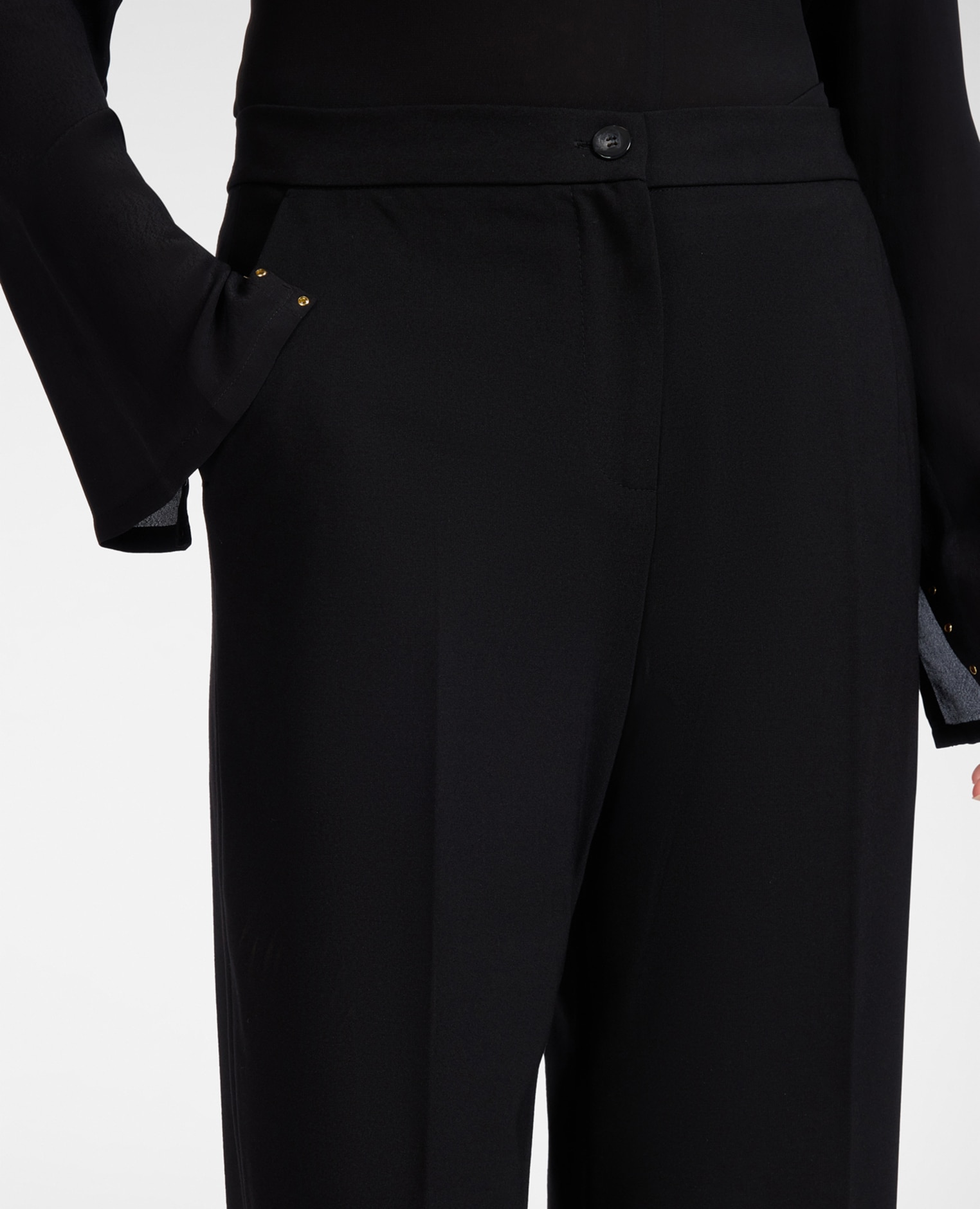 Pantalones de mujer chinos en punto milano mezcla viscosa ajuste regular cierre con botón y cremallera - Elena Miró - Negro Negro-4