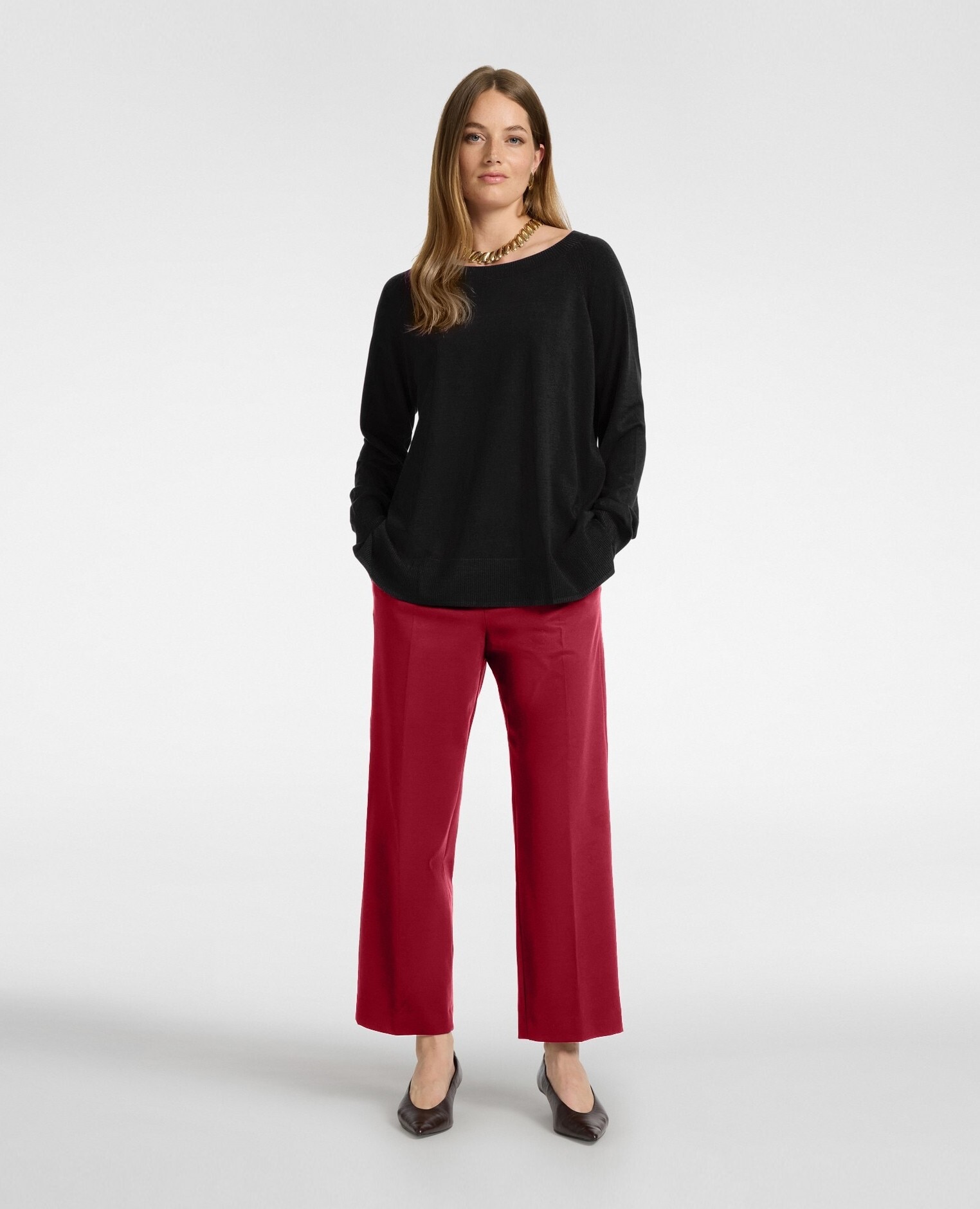 Imagen 0 de Pantalones de mujer chinos en punto milano mezcla viscosa ajuste regular cierre con botón y cremallera Rojo