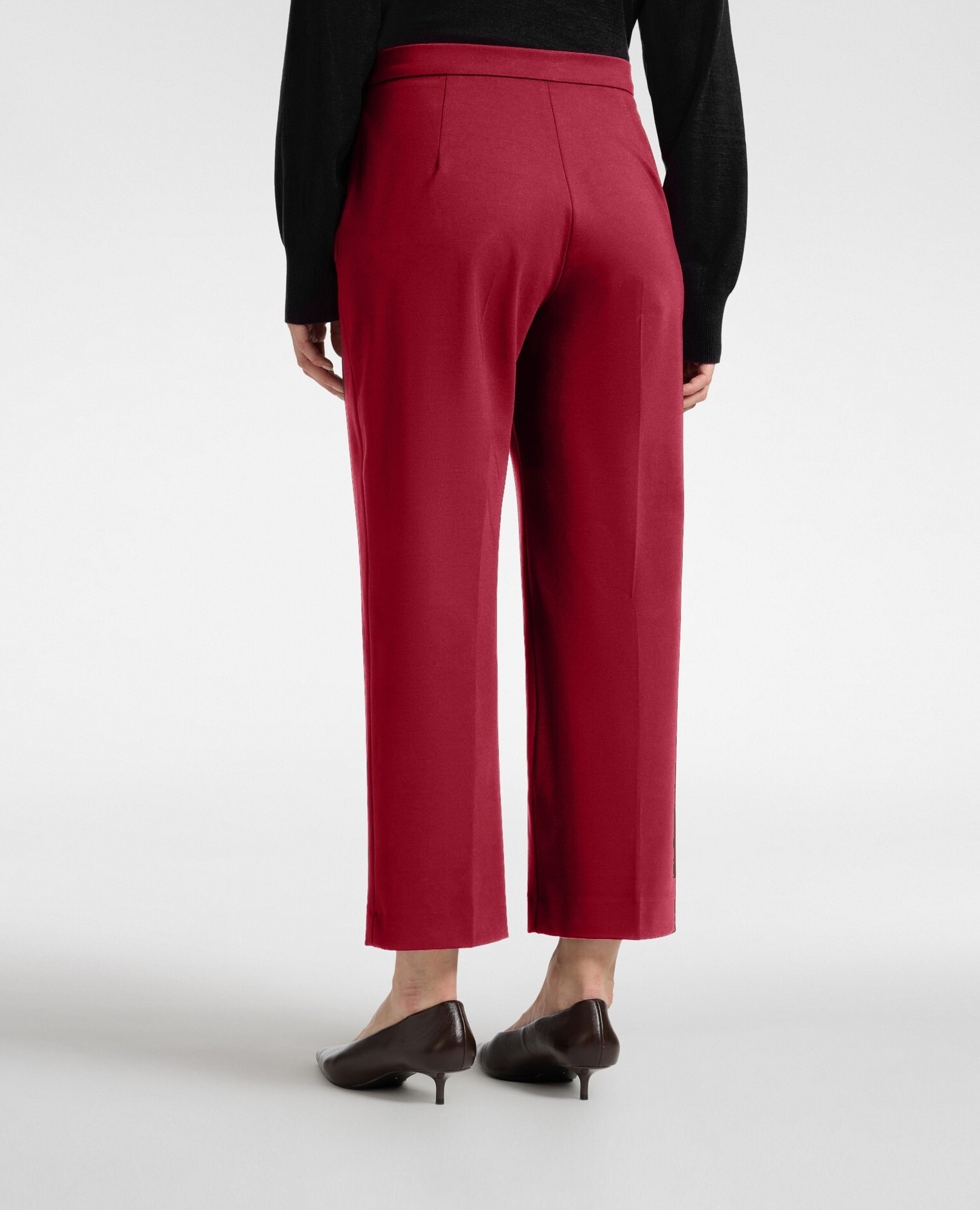 Pantalones de mujer chinos en punto milano mezcla viscosa ajuste regular cierre con botón y cremallera - Elena Miró - Rojo Rojo-2