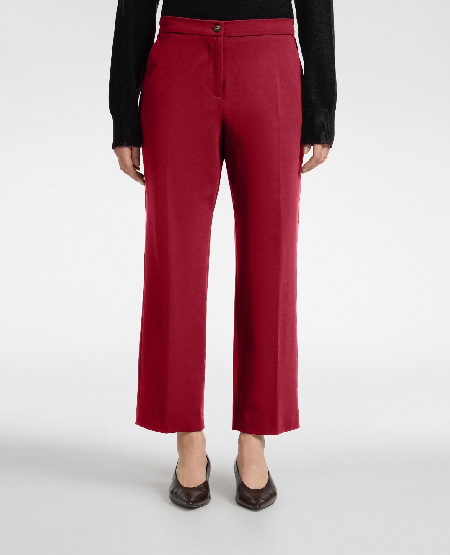 Pantalones de mujer chinos en punto milano mezcla viscosa ajuste regular cierre con botón y cremallera - Elena Miró - Rojo Rojo-3