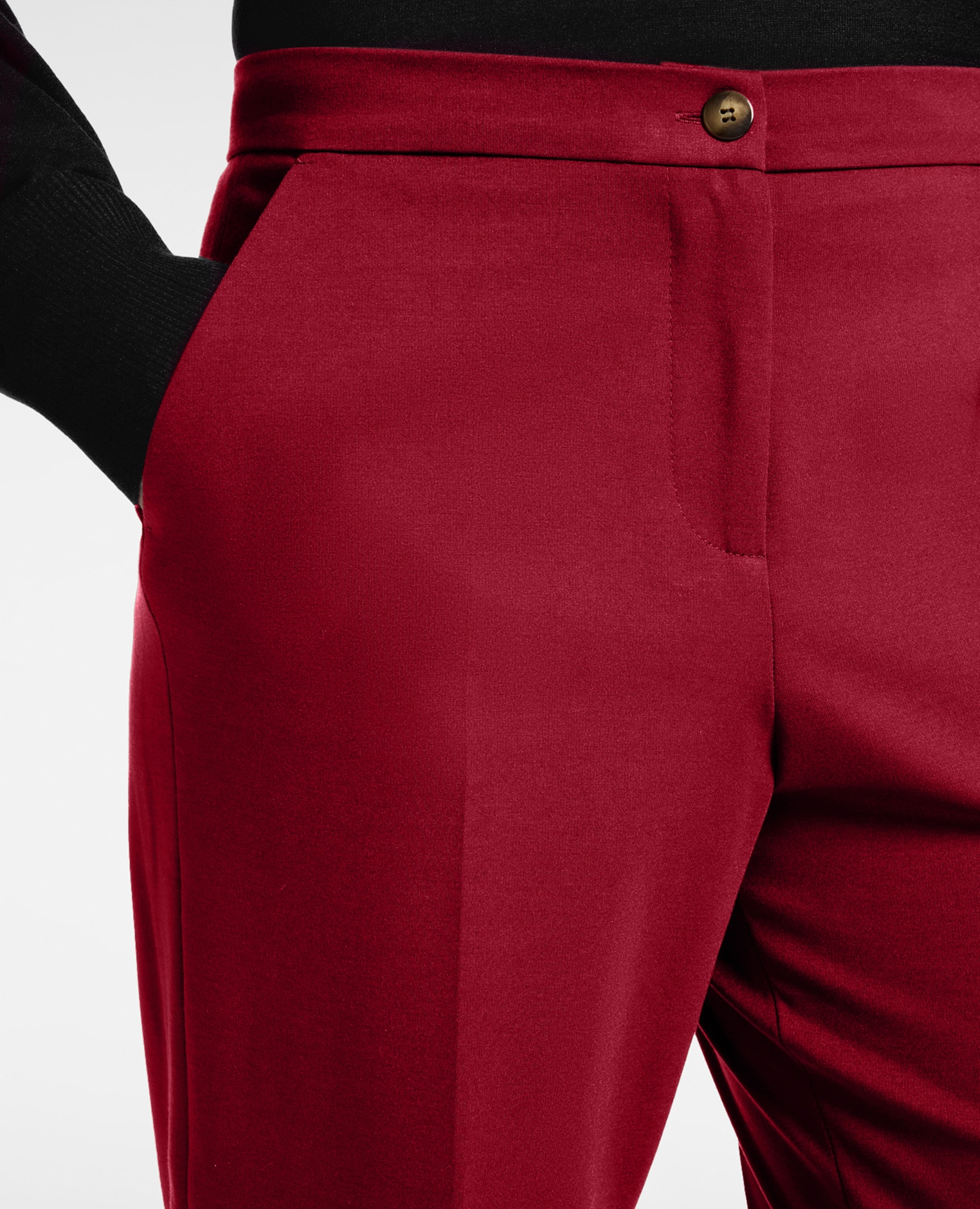Pantalones de mujer chinos en punto milano mezcla viscosa ajuste regular cierre con botón y cremallera - Elena Miró - Rojo Rojo-4