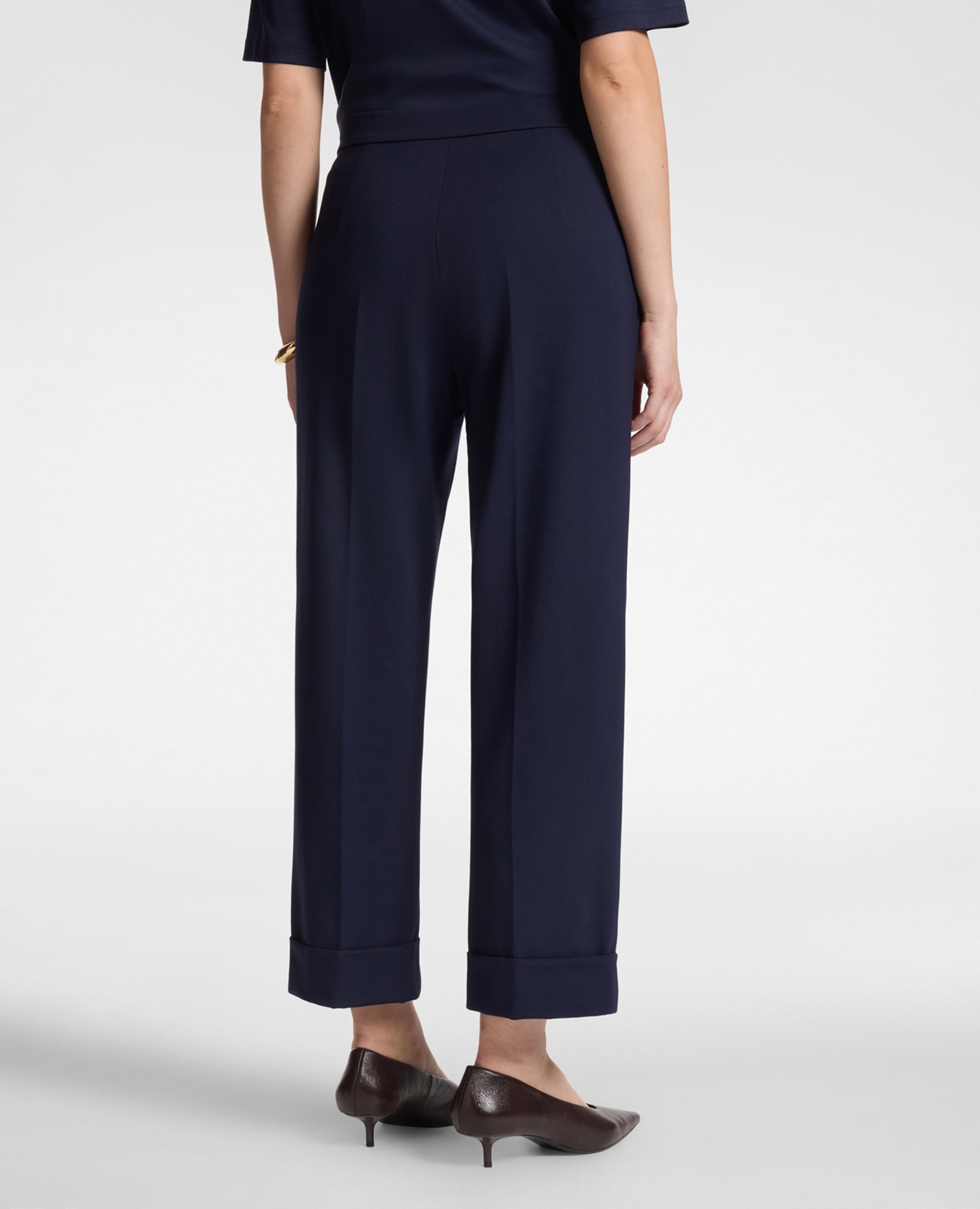 Pantalones de mujer chinos en punto milano mezcla viscosa ajuste regular cierre con botón y cremallera - Elena Miró - Azul Azul-2