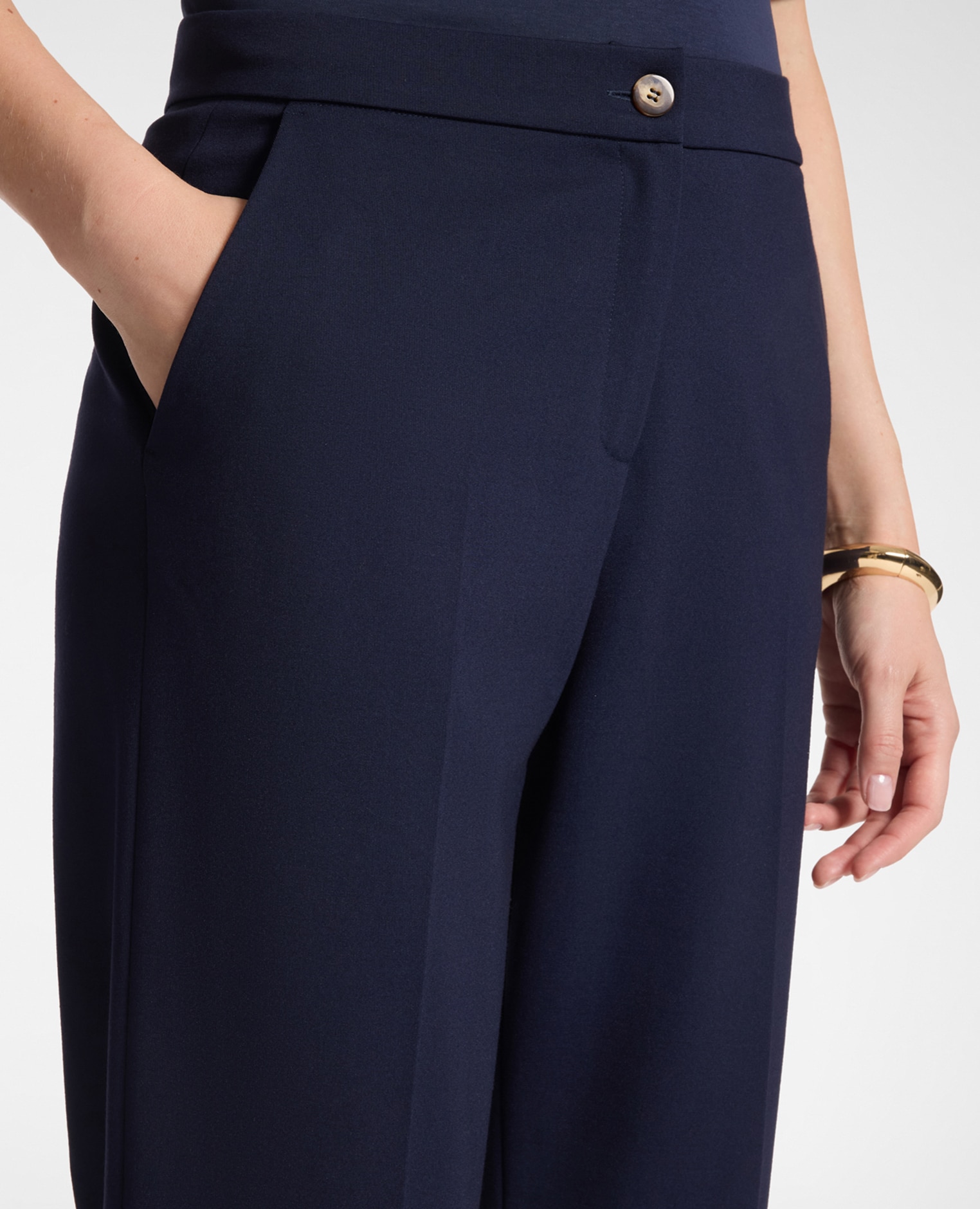 Pantalones de mujer chinos en punto milano mezcla viscosa ajuste regular cierre con botón y cremallera - Elena Miró - Azul Azul-4