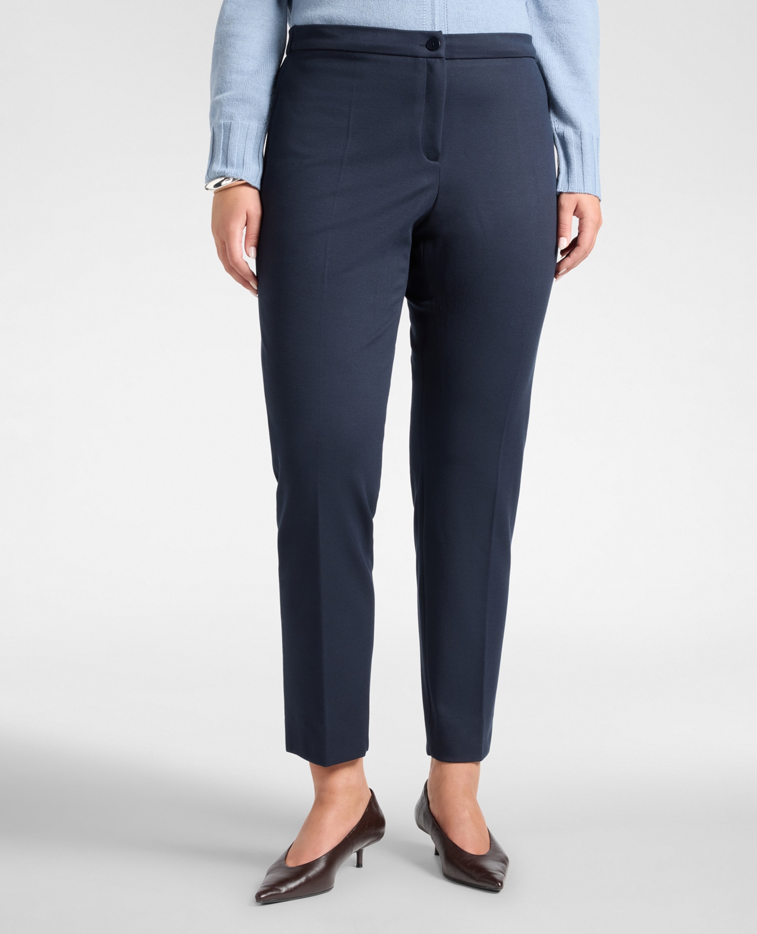 Pantalones de mujer de punto mezcla de viscosa pliegue planchado - Elena Miró - Azul Azul-3
