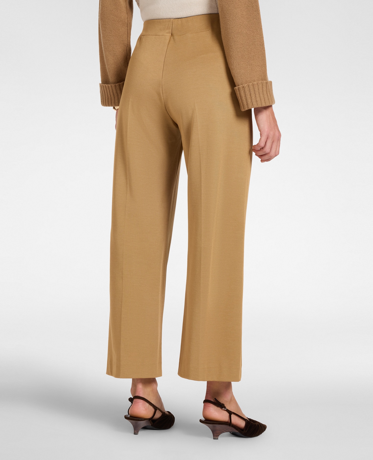 Pantalones de mujer de punto mezcla de viscosa ajuste ancho con banda elástica en la cintura - Elena Miró - Beige Beige-2