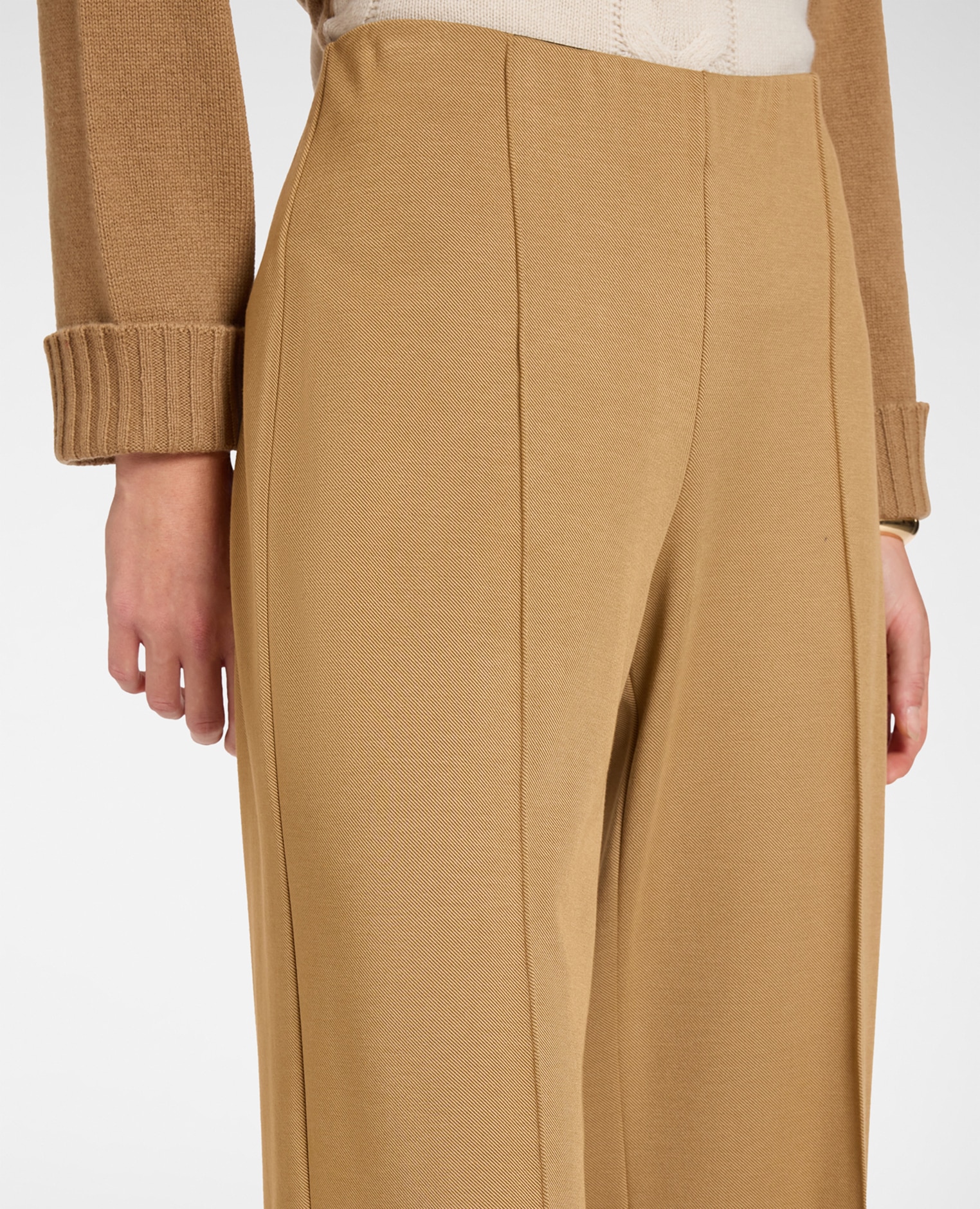 Pantalones de mujer de punto mezcla de viscosa ajuste ancho con banda elástica en la cintura - Elena Miró - Beige Beige-4