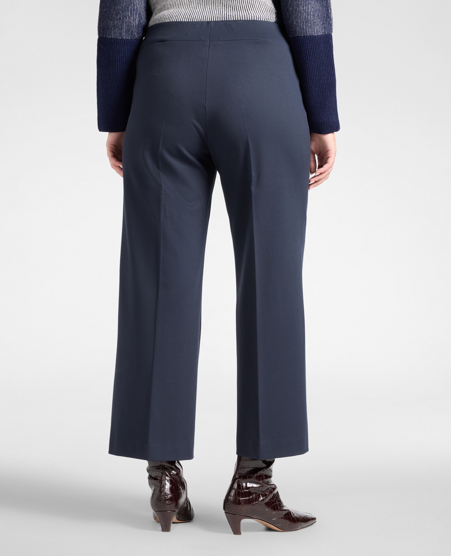 Pantalones de mujer de punto mezcla de viscosa ajuste ancho con banda elástica en la cintura - Elena Miró - Azul Azul-2