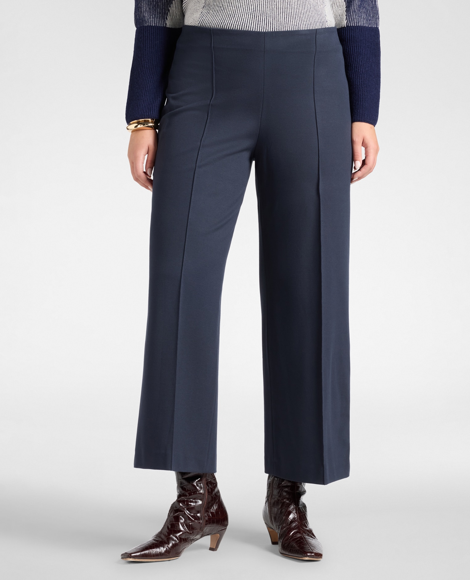 Pantalones de mujer de punto mezcla de viscosa ajuste ancho con banda elástica en la cintura - Elena Miró - Azul Azul-3
