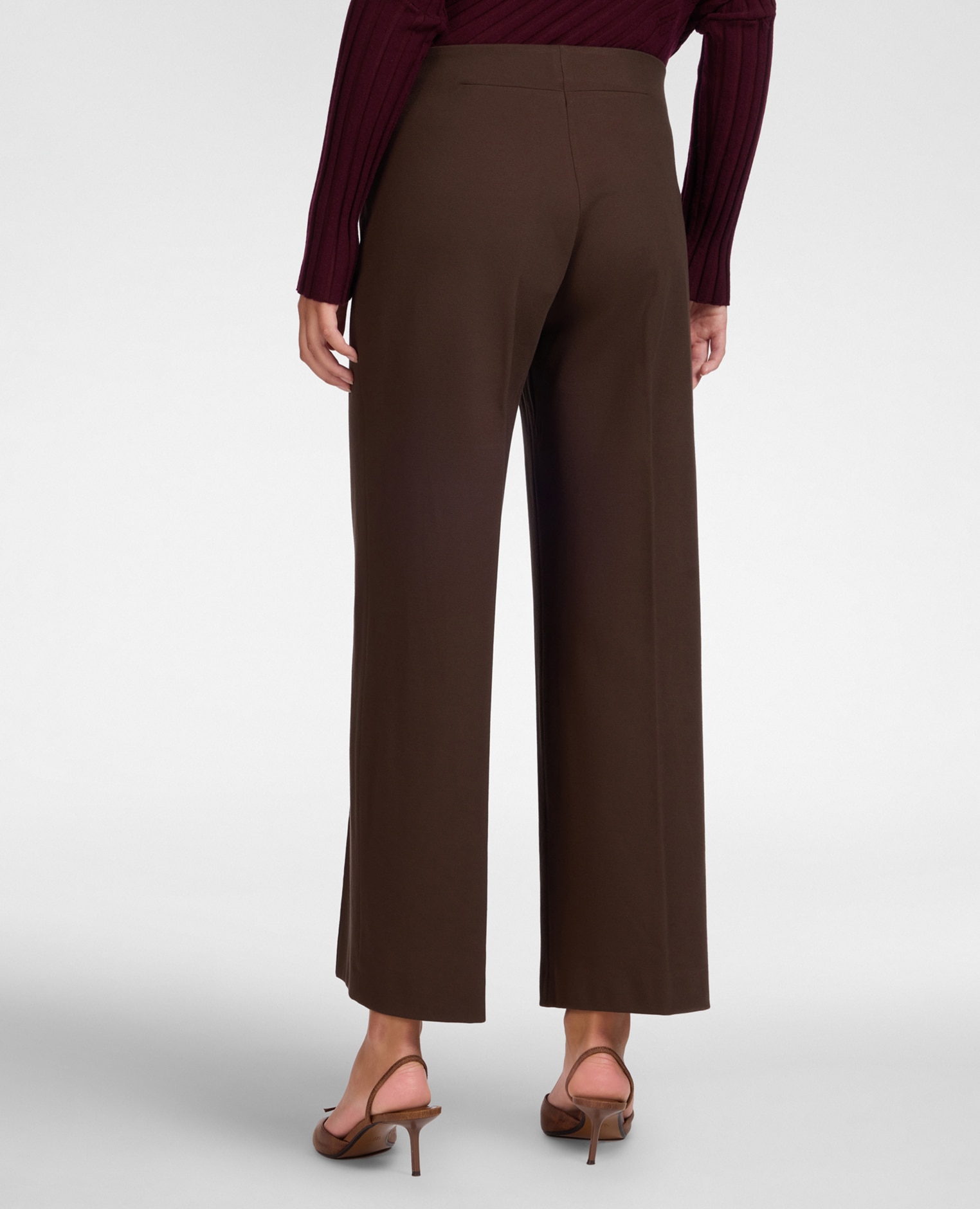 Pantalones de mujer de punto mezcla de viscosa ajuste ancho con banda elástica en la cintura - Elena Miró - Marrón Marrón-2