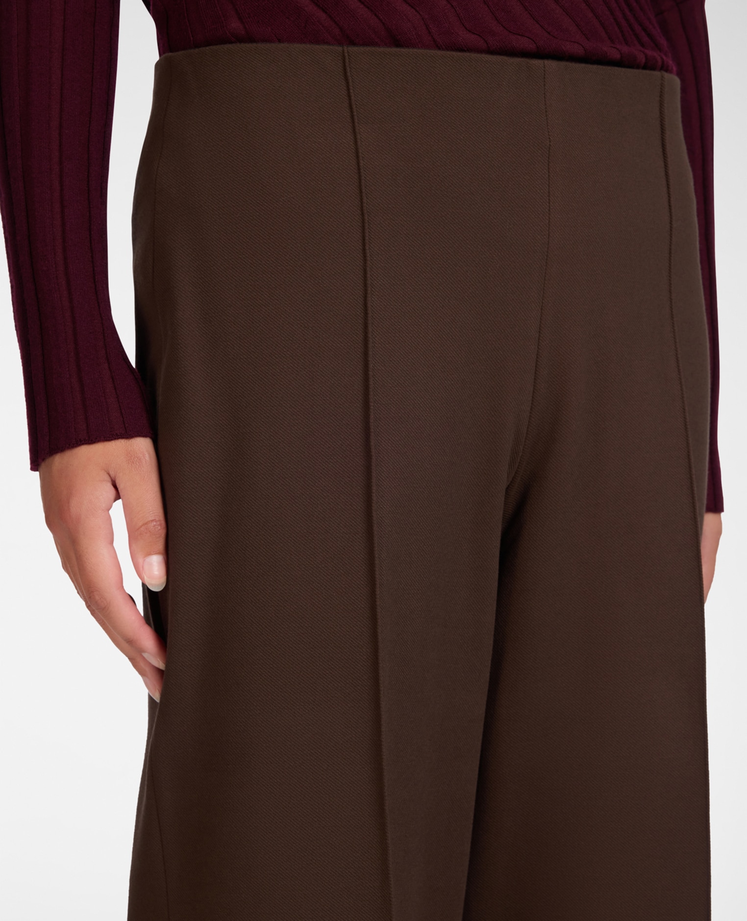 Pantalones de mujer de punto mezcla de viscosa ajuste ancho con banda elástica en la cintura - Elena Miró - Marrón Marrón-4