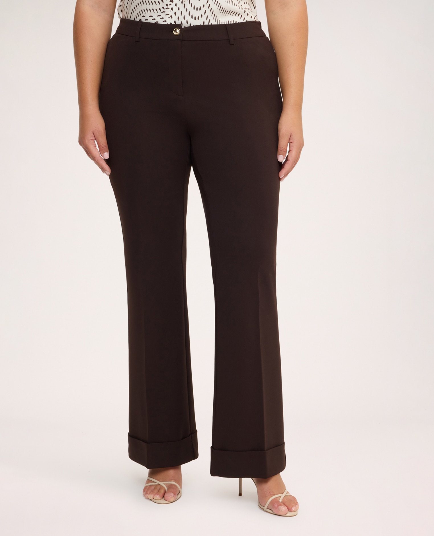 Pantalones de mujer flare en tejido stretch ajuste y diseño para el máximo confort - Fiorella Rubino - Marrón Marrón-3