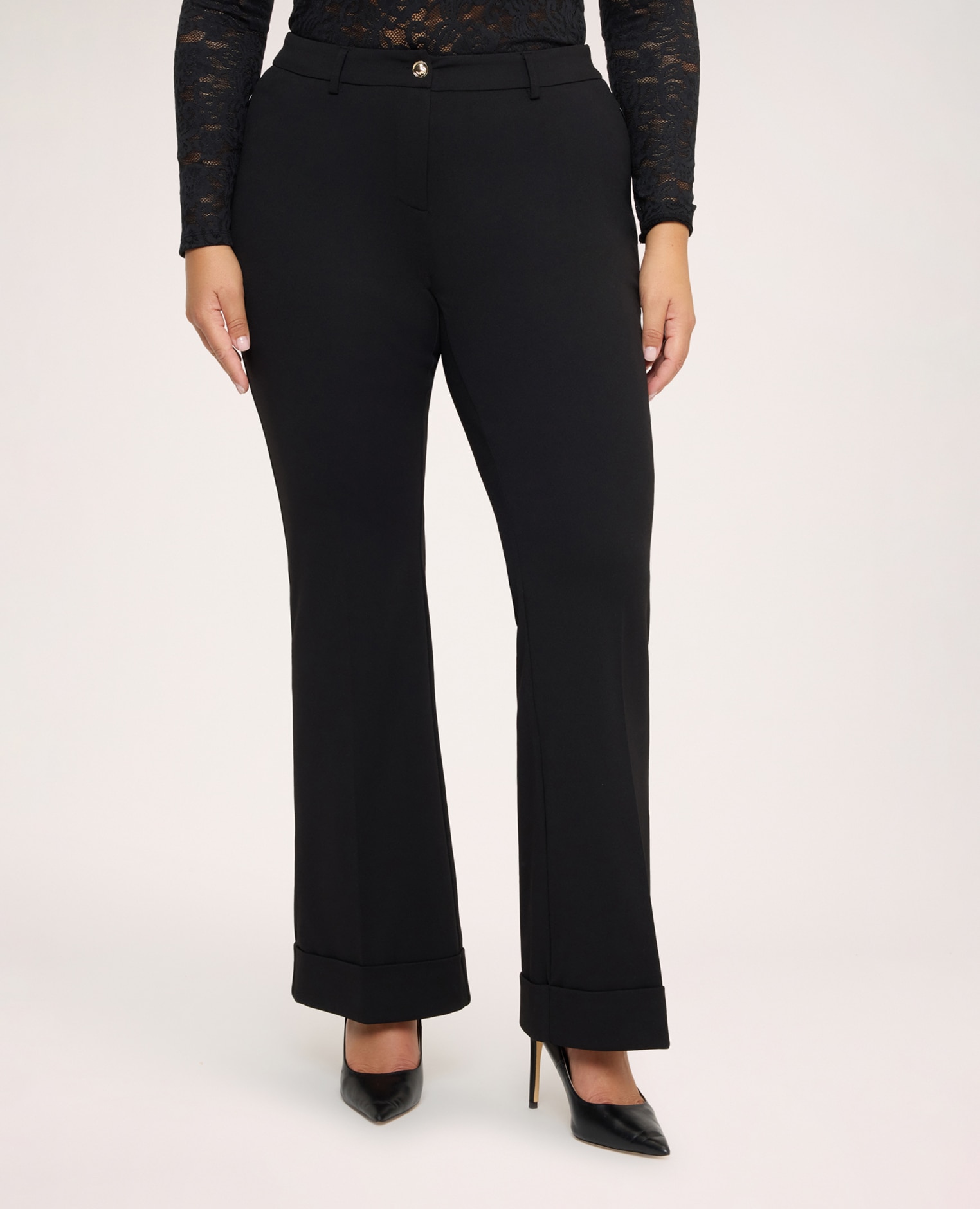 Pantalones de mujer flare en tejido stretch ajuste y diseño para el máximo confort - Fiorella Rubino - Negro Negro-3