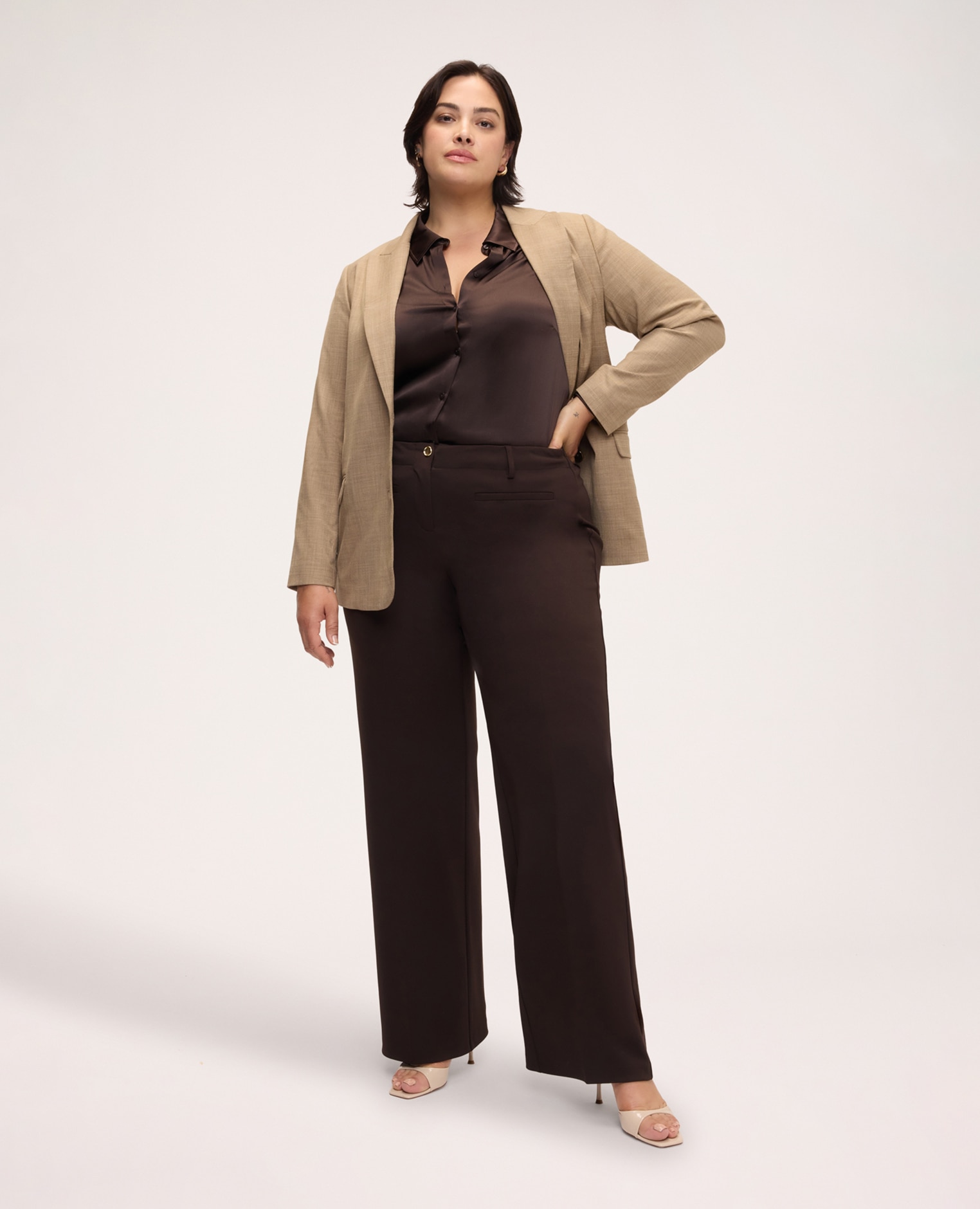 Pantalones de mujer wide leg en tejido stretch ajuste y diseño para el máximo confort - Fiorella Rubino - Marrón Marrón-1