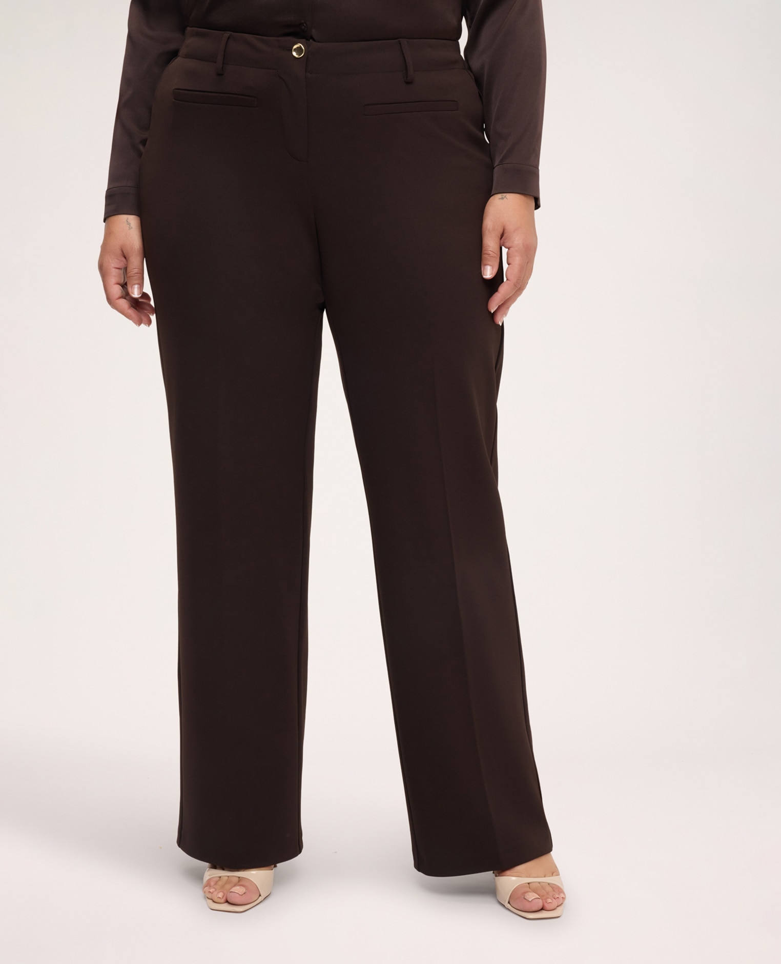 Pantalones de mujer wide leg en tejido stretch ajuste y diseño para el máximo confort - Fiorella Rubino - Marrón Marrón-3