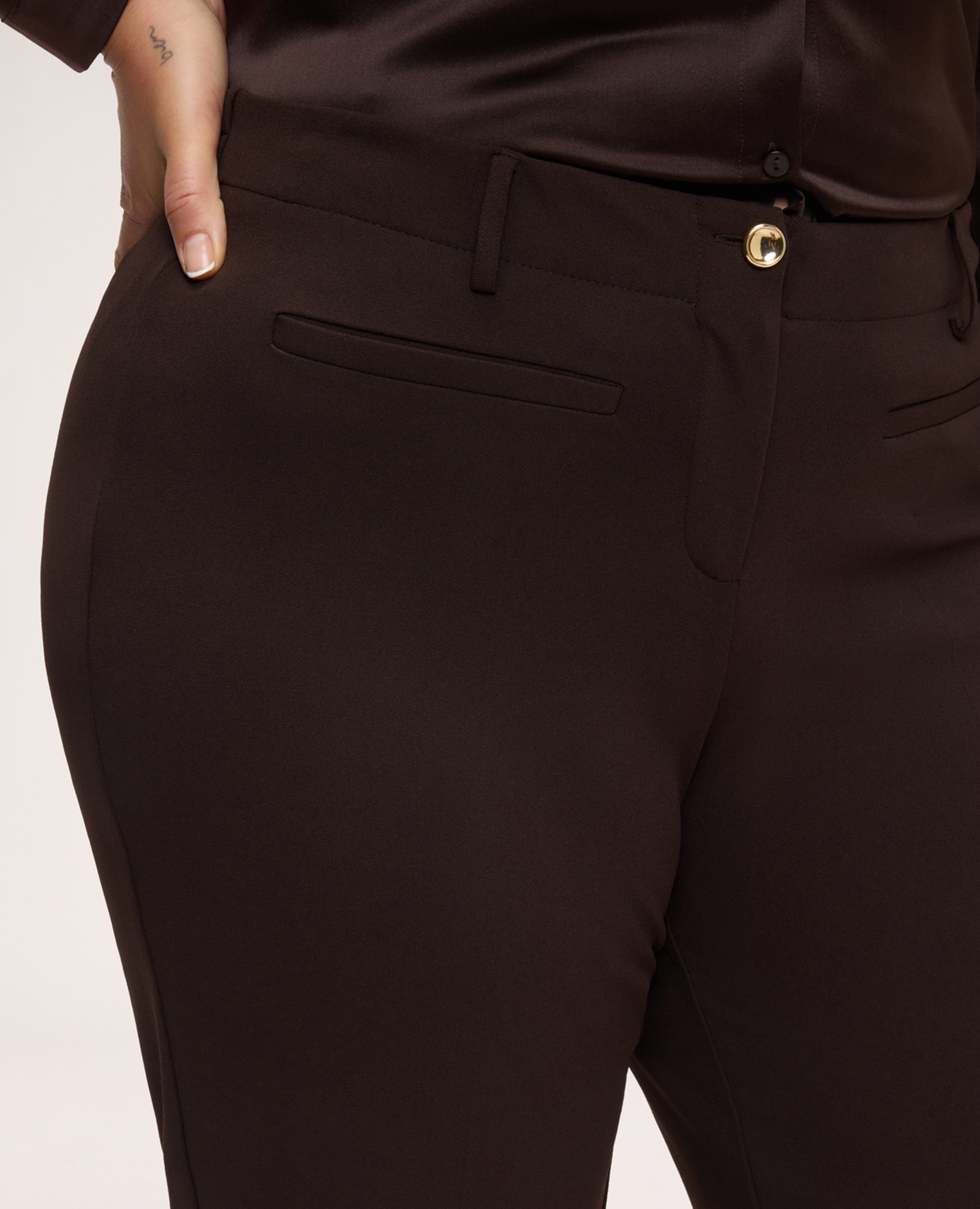Pantalones de mujer wide leg en tejido stretch ajuste y diseño para el máximo confort - Fiorella Rubino - Marrón Marrón-4