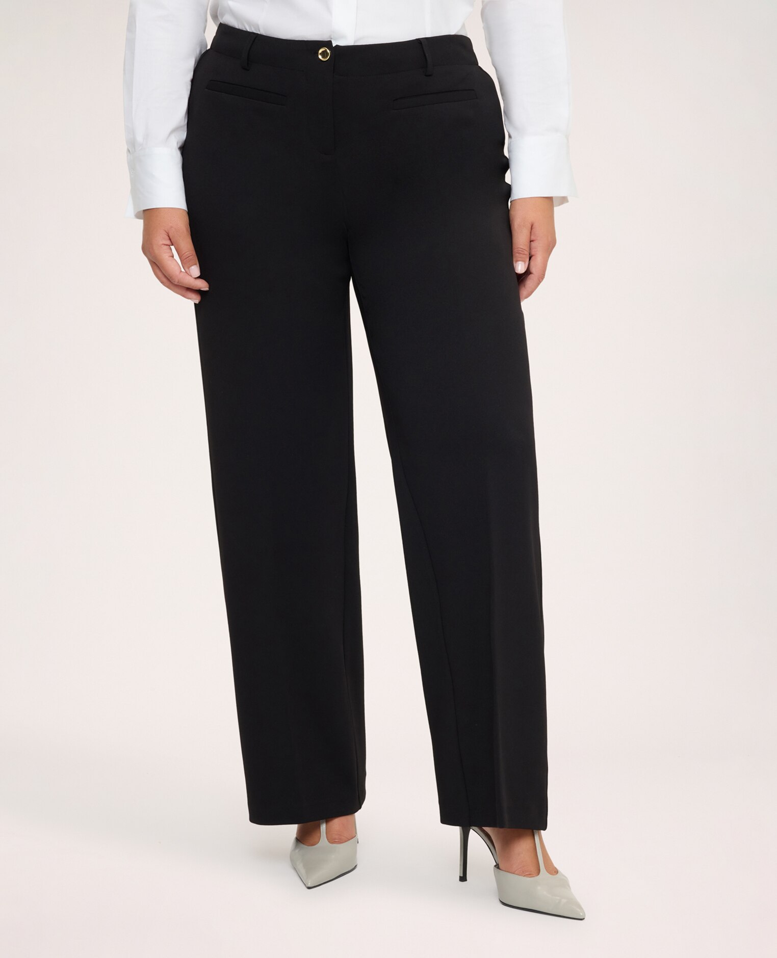 Pantalones de mujer wide leg en tejido stretch ajuste y diseño para el máximo confort - Fiorella Rubino - Negro Negro-3